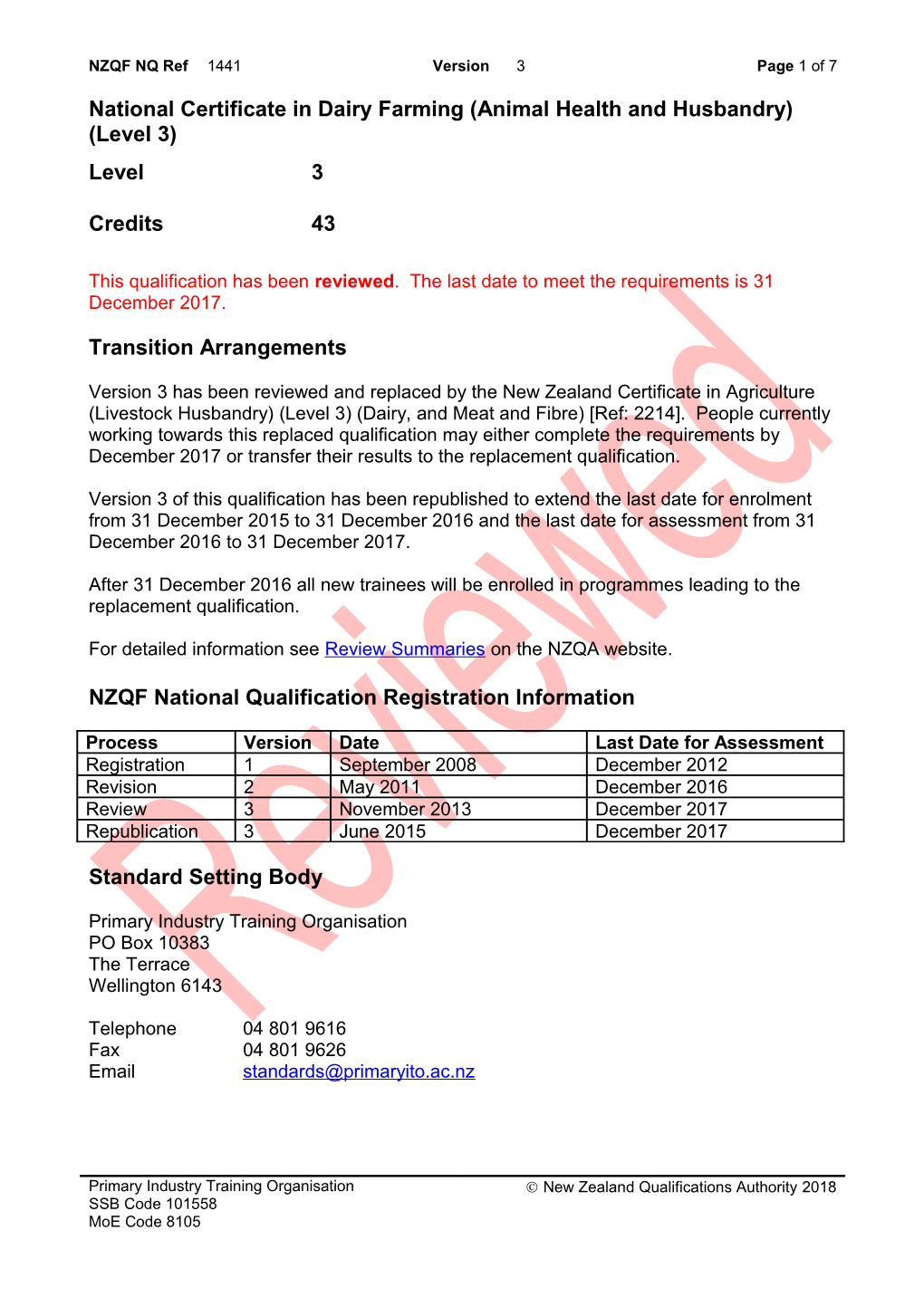 1441 National Certificate in Dairy Farming (Animal Health and Husbandry) (Level 3)