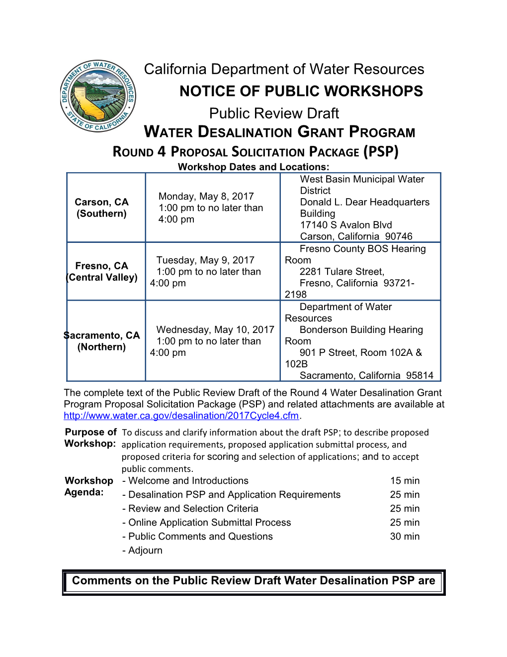 Notice of Public Workshops