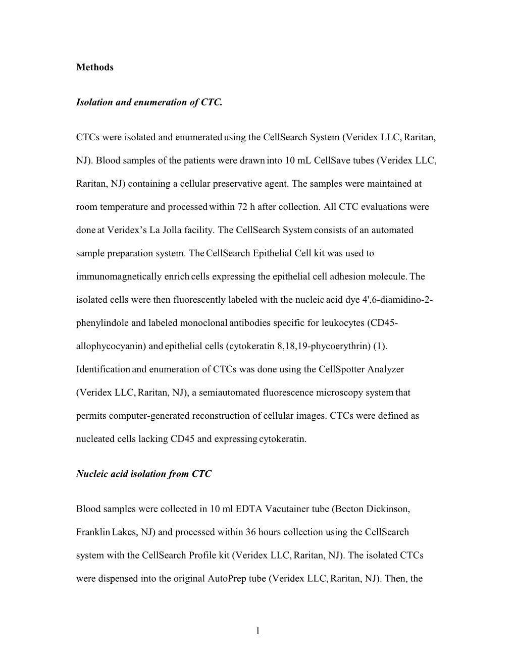 Isolation and Enumeration of CTC