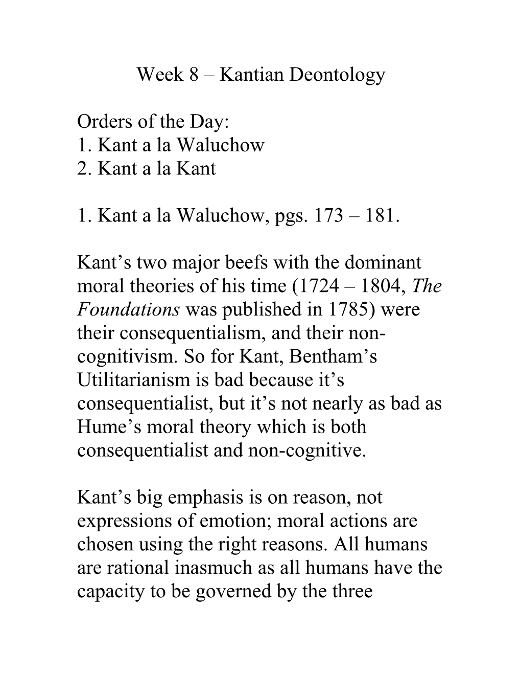 Week 8 Kantian Deontology