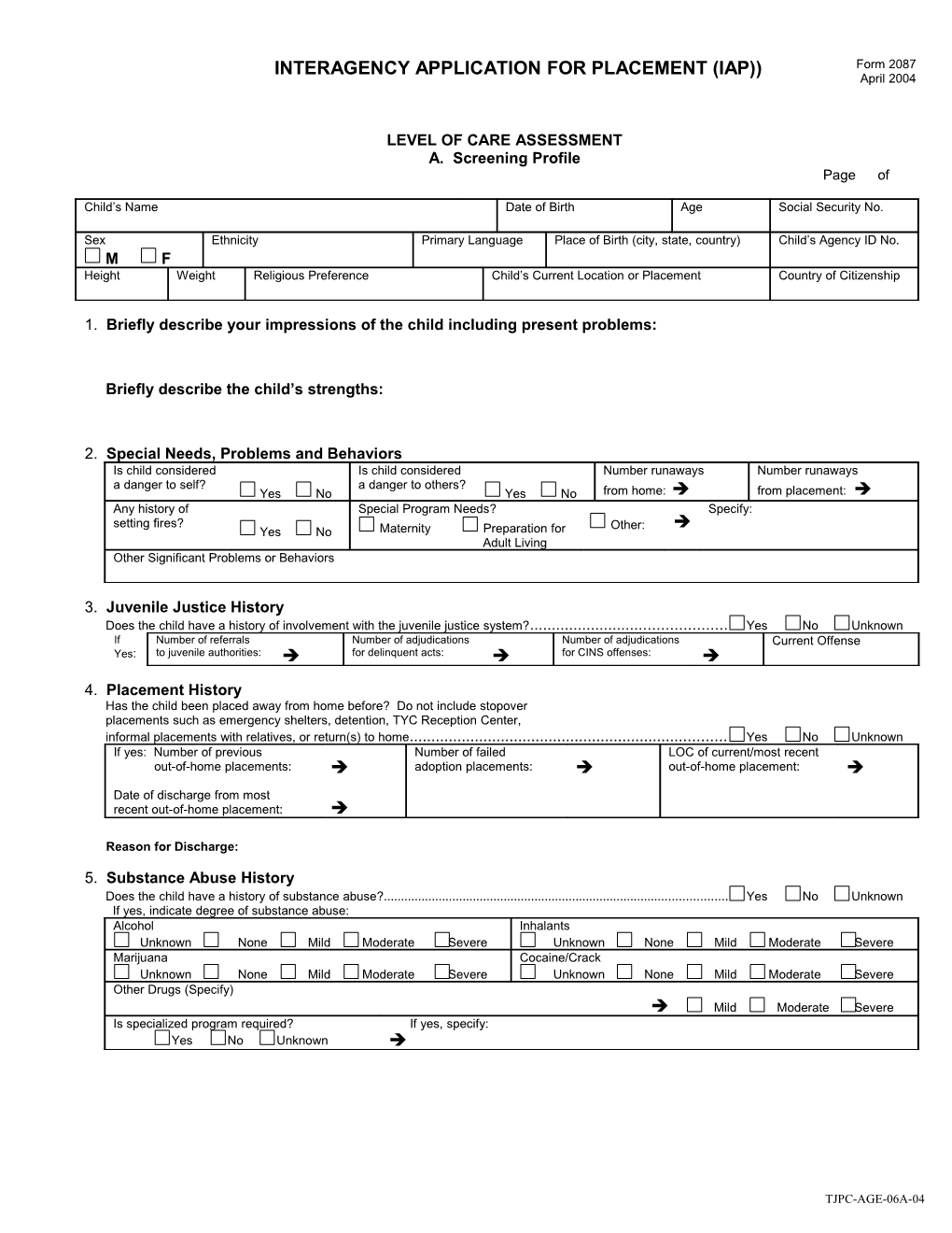 TJPC-AGE-06A-04 Interagency Application for Placement