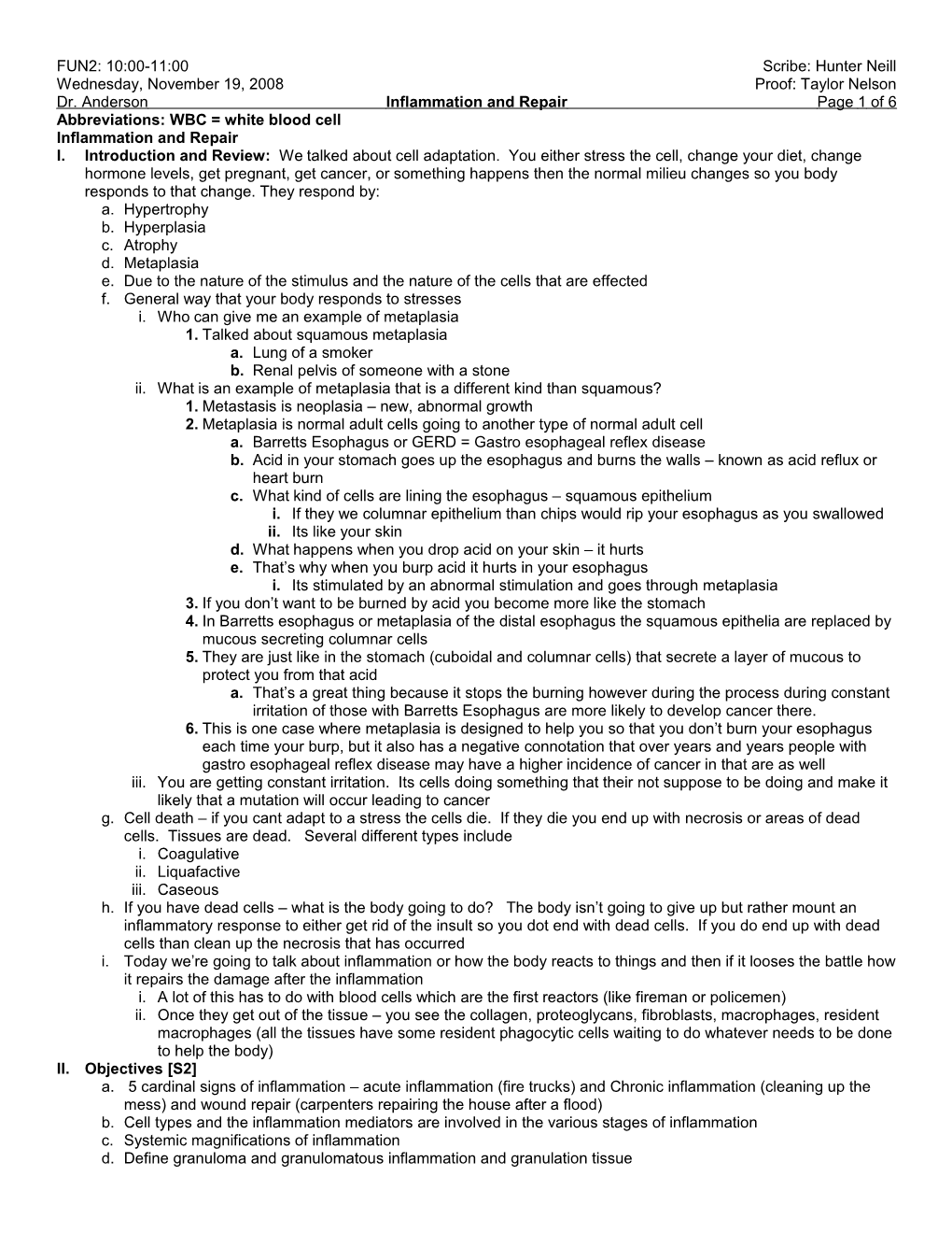 Dr. Anderson Inflammation and Repair Page1 of 6