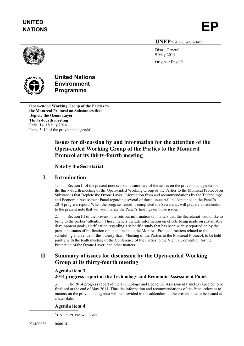 Issues for Discussion by and Information for the Attention of the Open-Ended Working Group