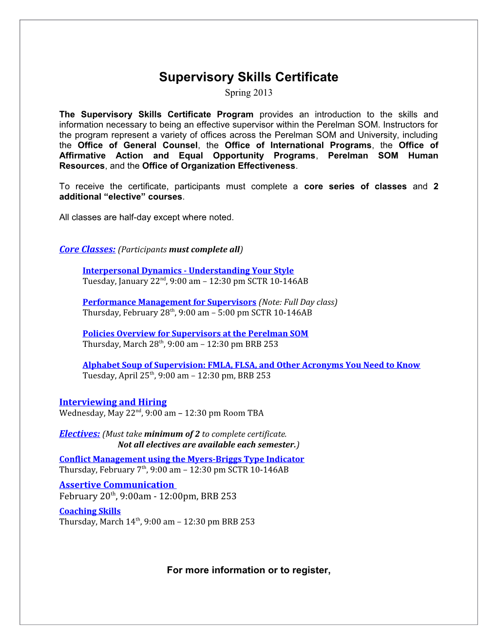 Supervisory Skills Certificate