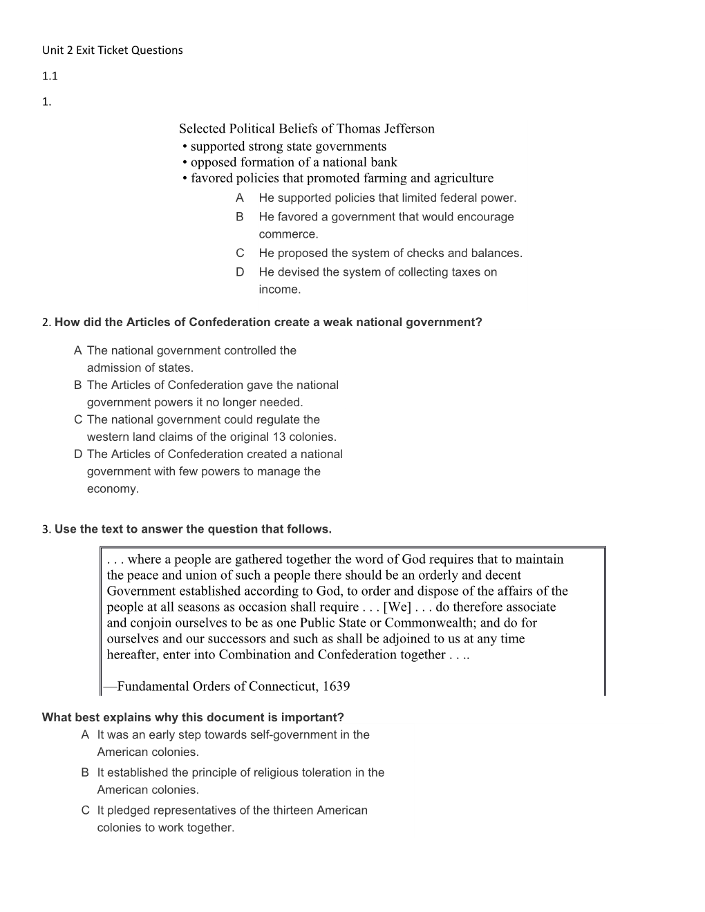 Unit 2 Exit Ticket Questions