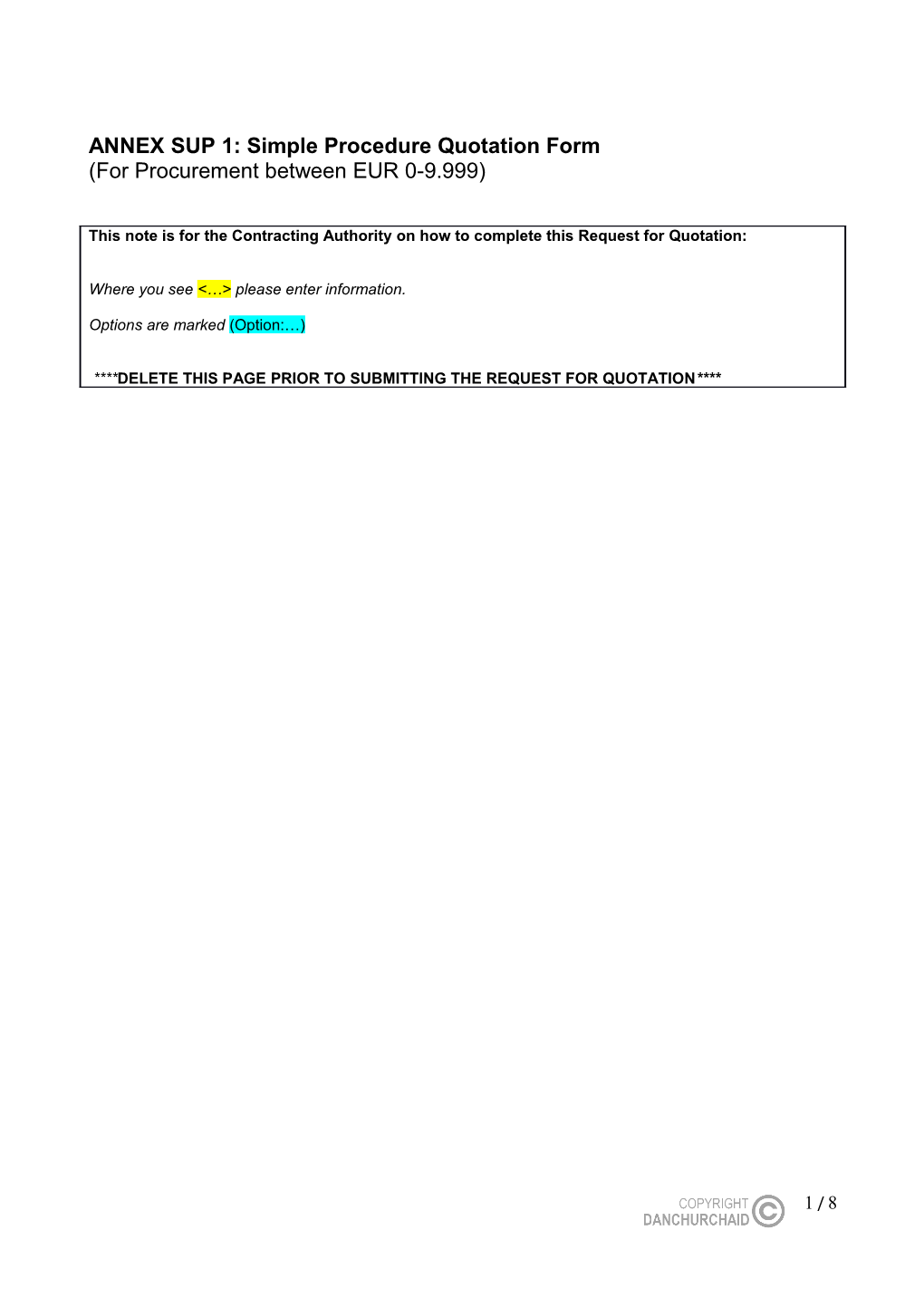 ANNEX SUP1:Simple Procedure Quotation Form