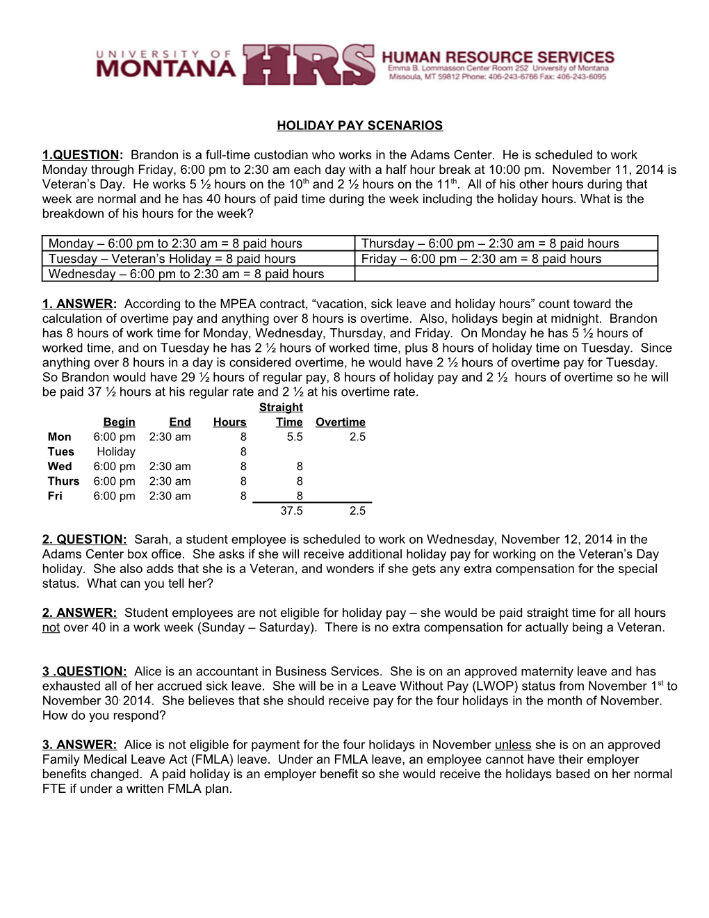 Holiday Pay Scenarios