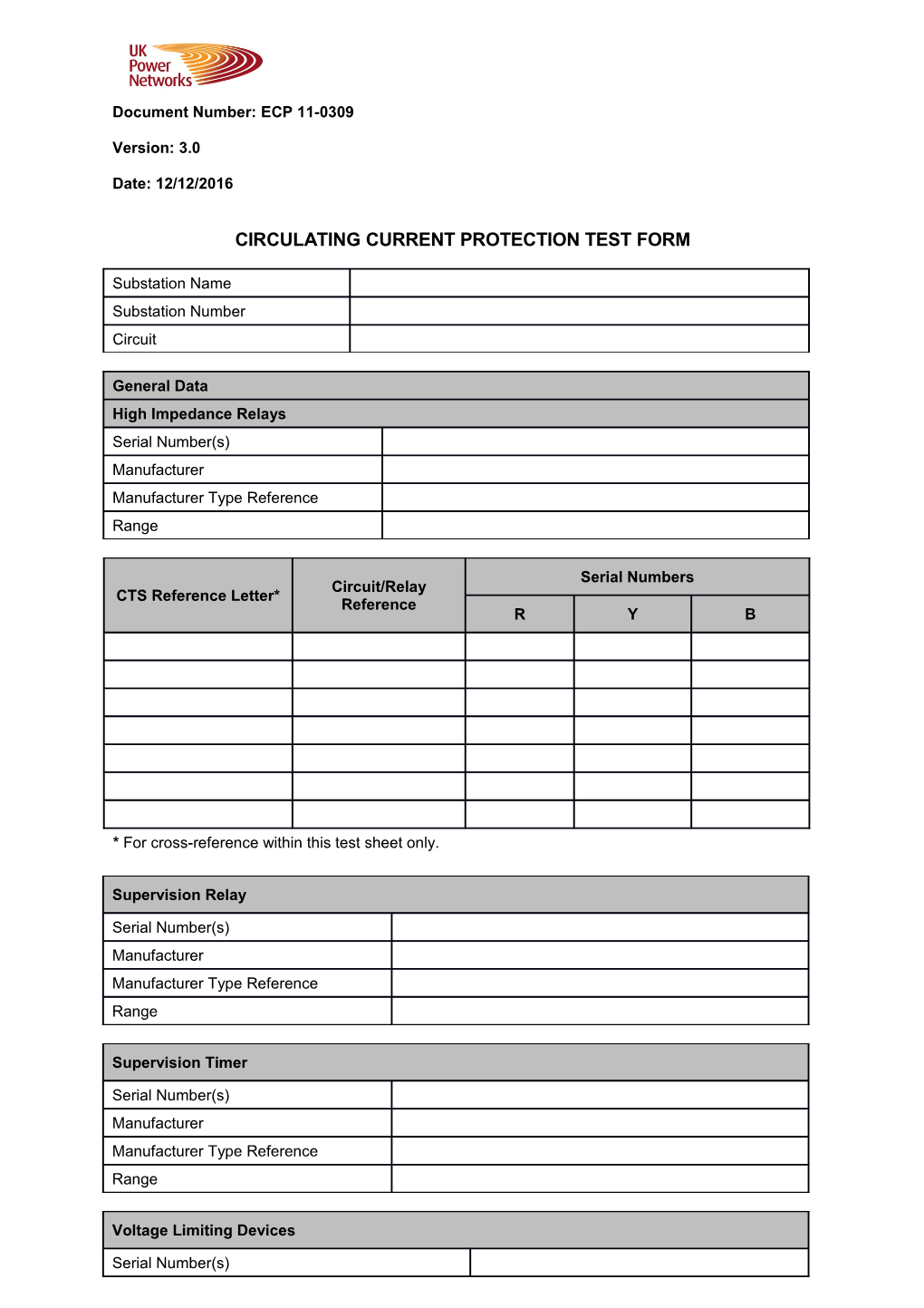 ECP 11-0309 Circulating Current Protection Test Form