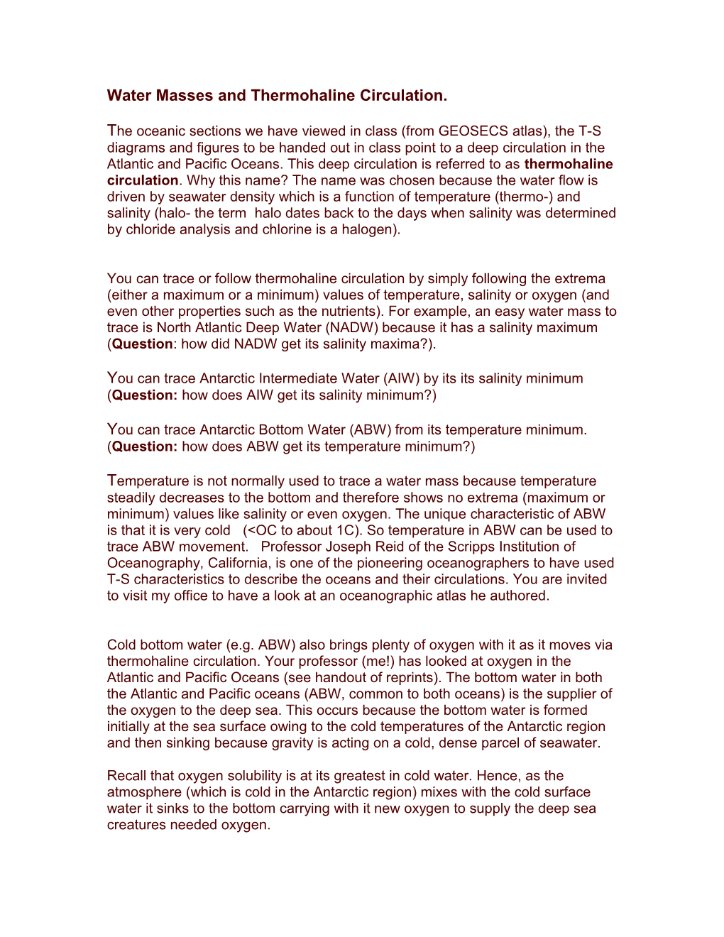 Water Masses and Thermohaline Circulation