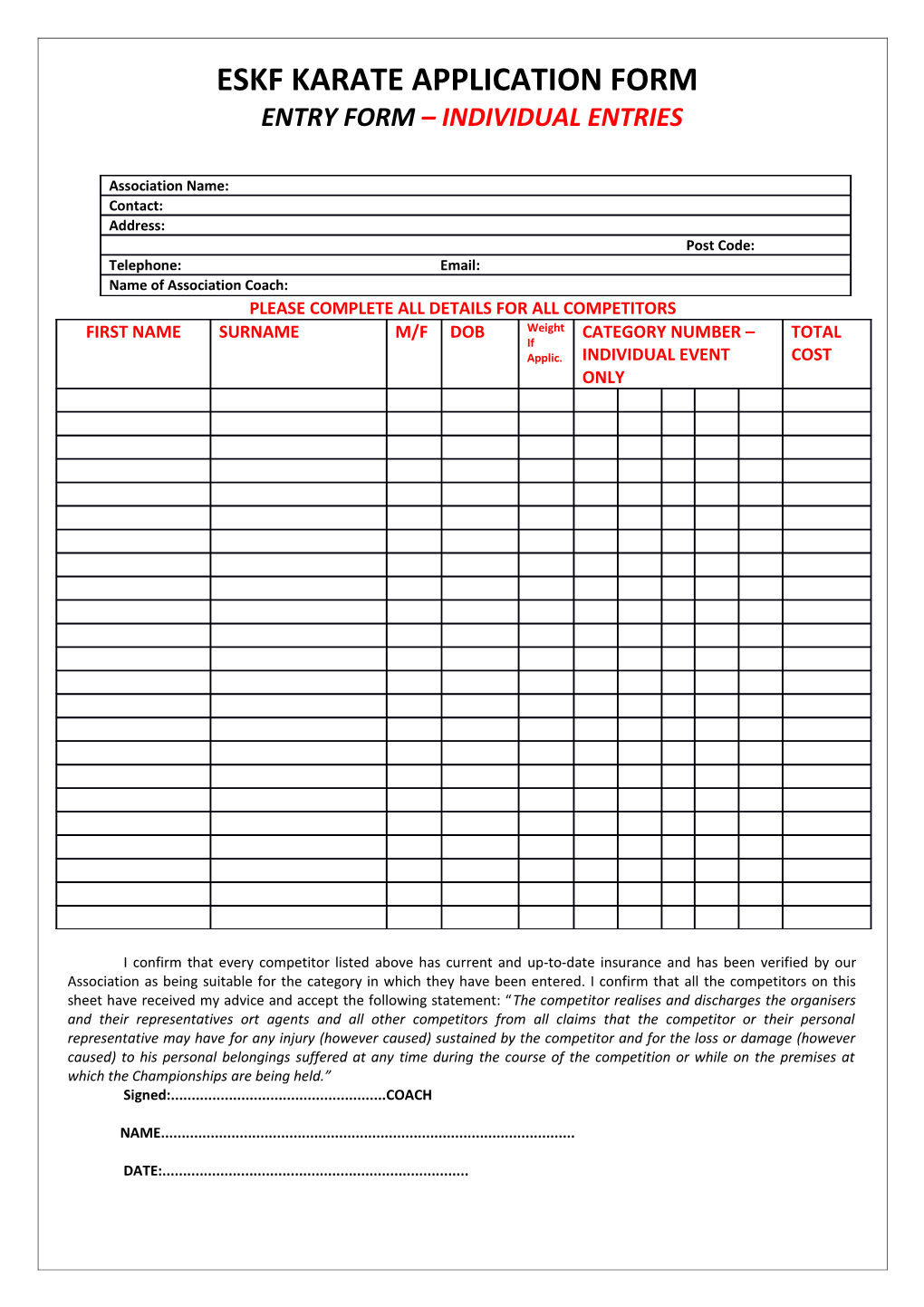 Eskf Karate Application Form