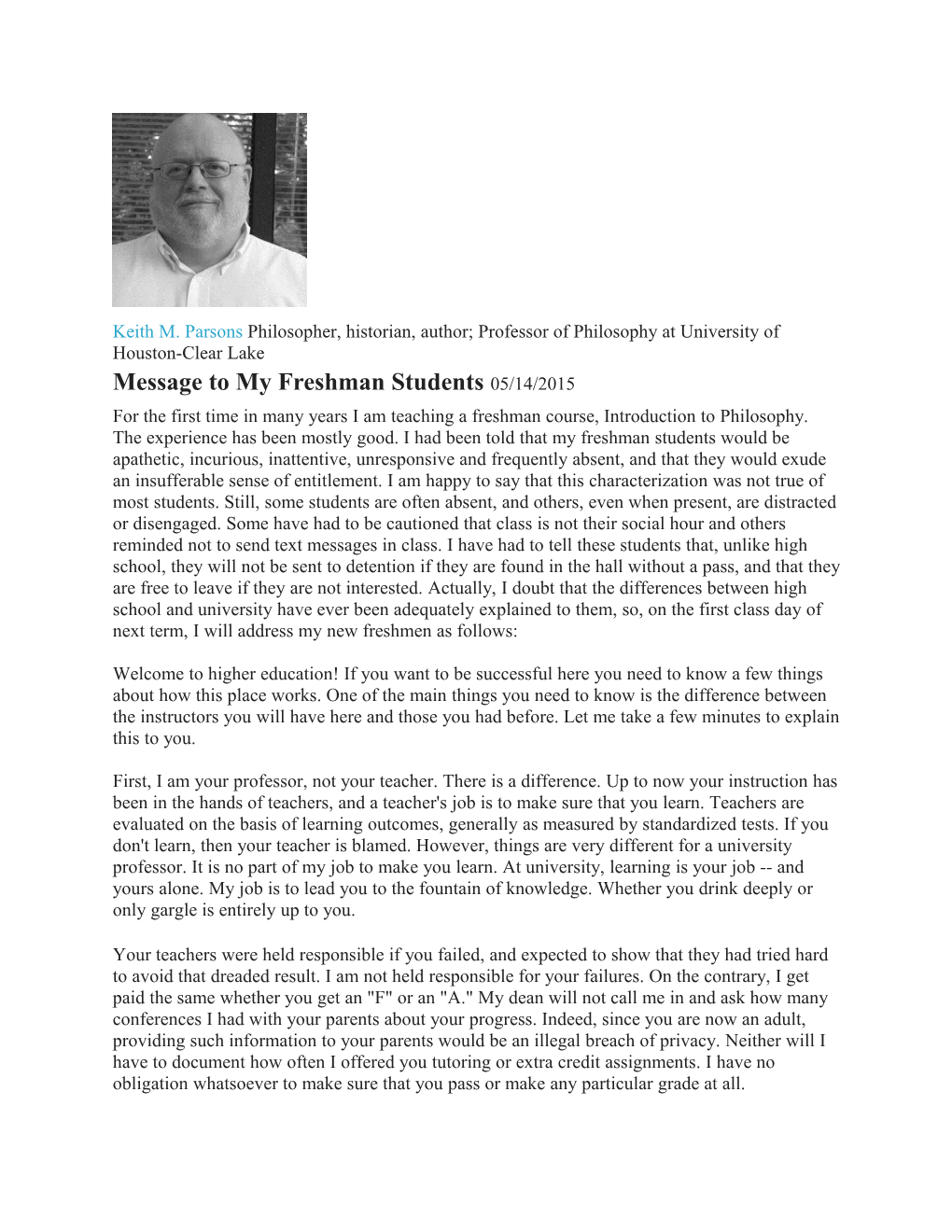Keith M. Parsonsphilosopher, Historian, Author; Professor of Philosophy at University Of