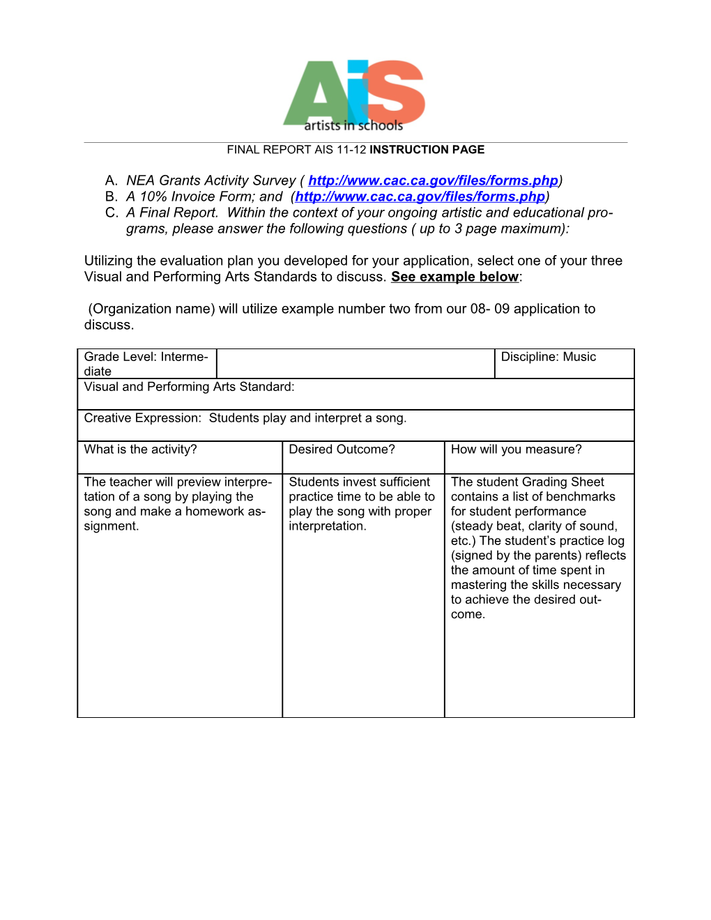 Final Report Ais 11-12 Instruction Page