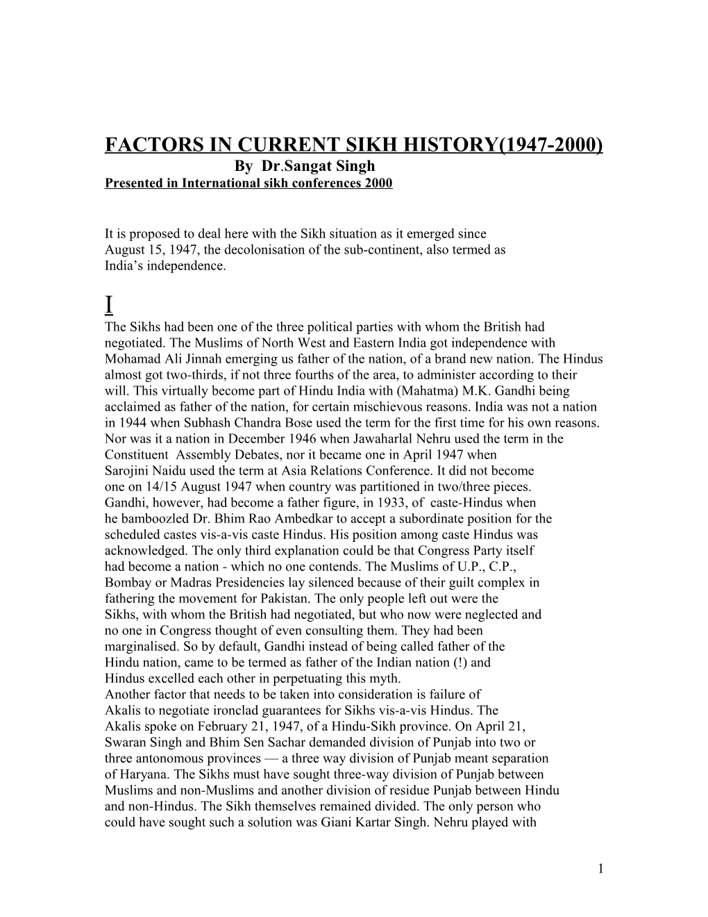Factors in Current Sikh History