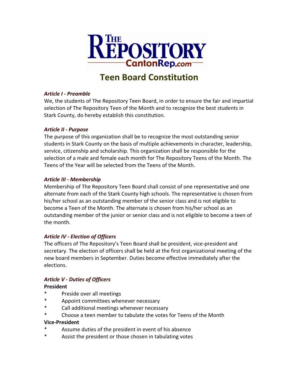 Constitution of the Repository