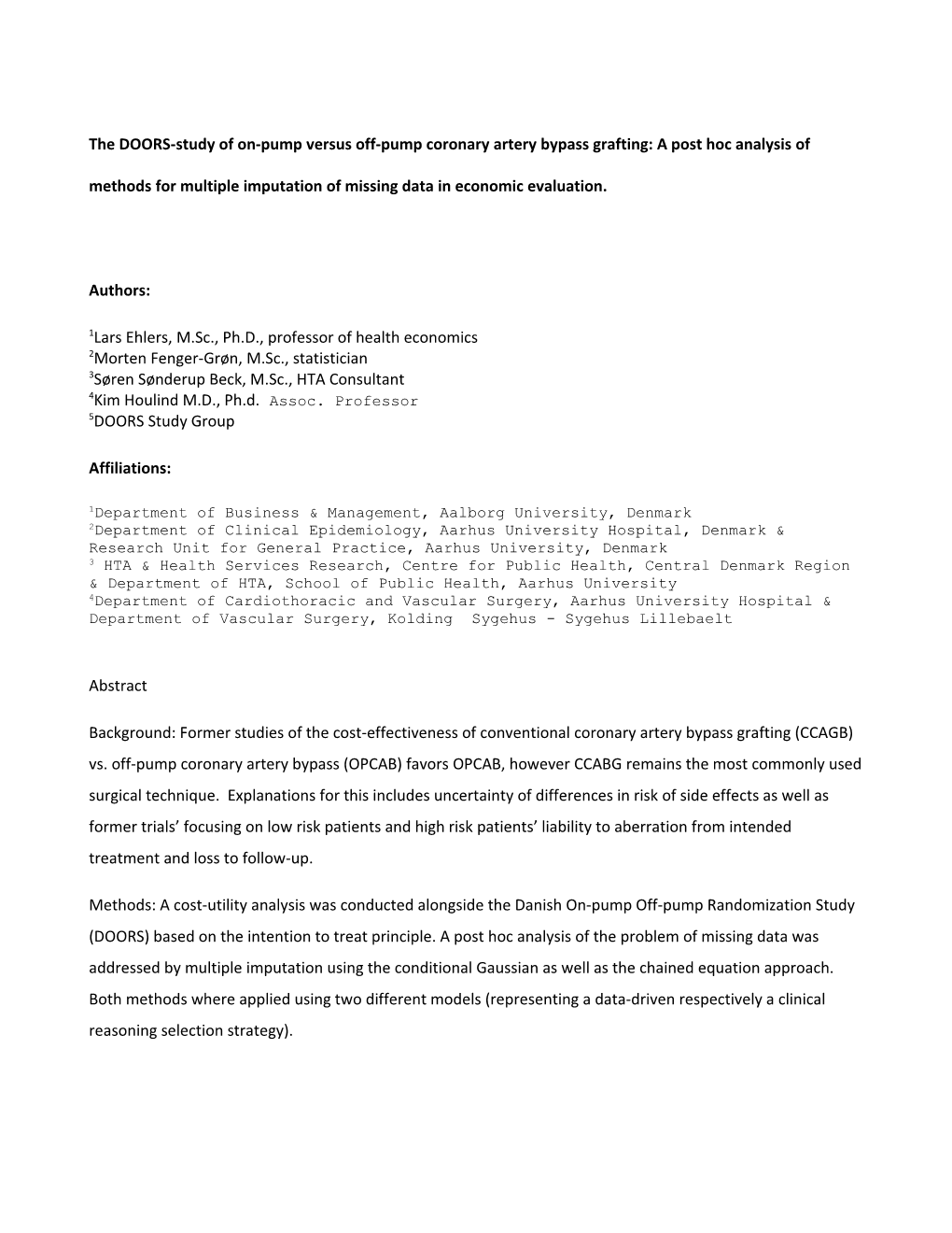 The DOORS-Study of On-Pump Versus Off-Pump Coronary Artery Bypass Grafting: a Post Hoc