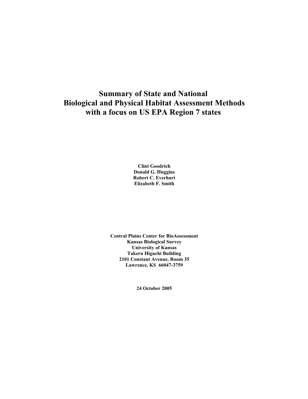 Summary of State and Regional Biological Assessment Methods and Biological Criteria For