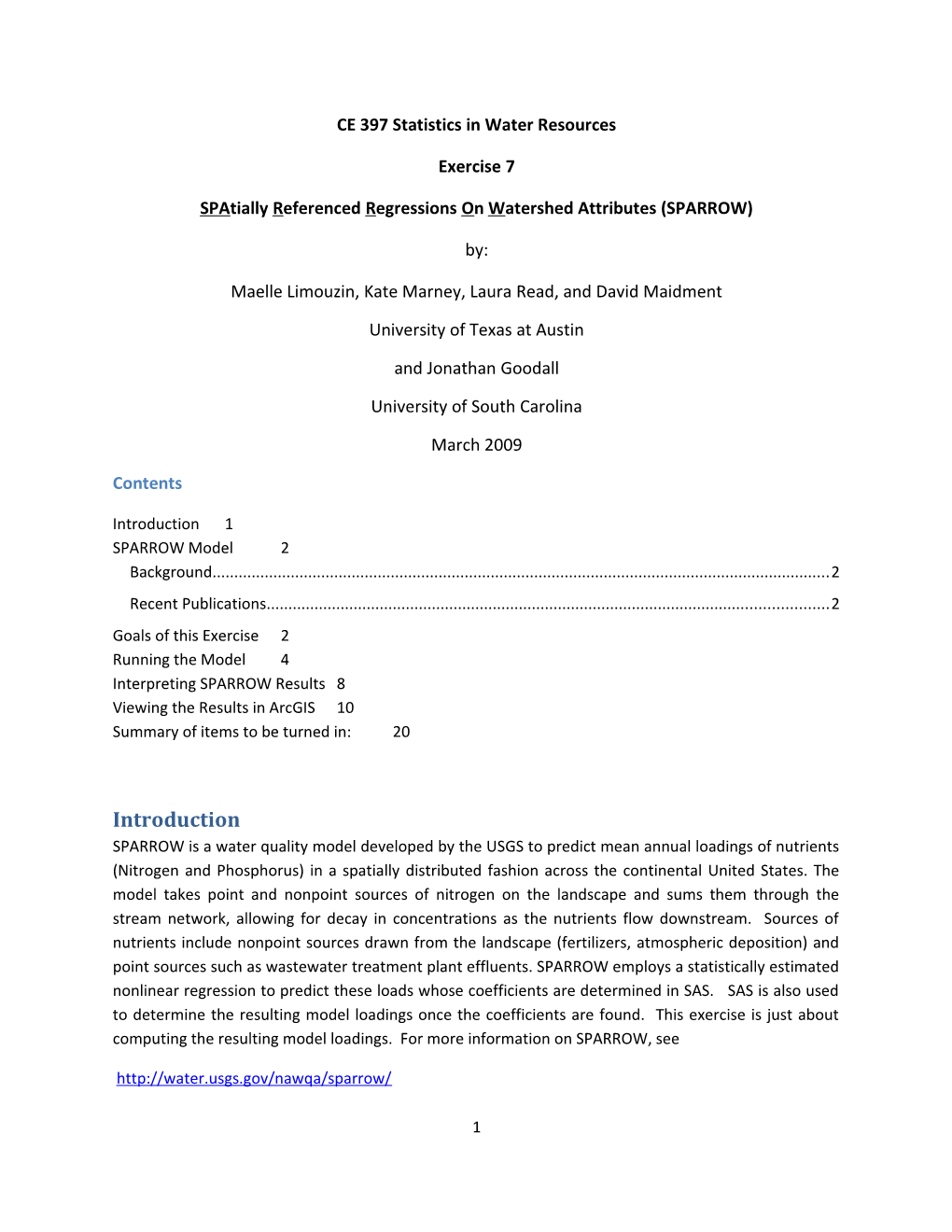 Spatially Referenced Regressions on Watershed Attributes (SPARROW)