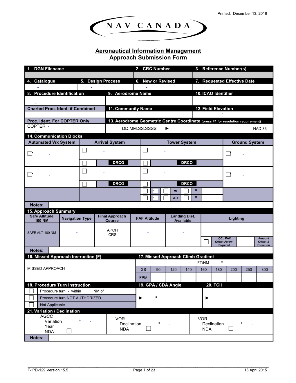 F-IPD-129 Approach Submission Form