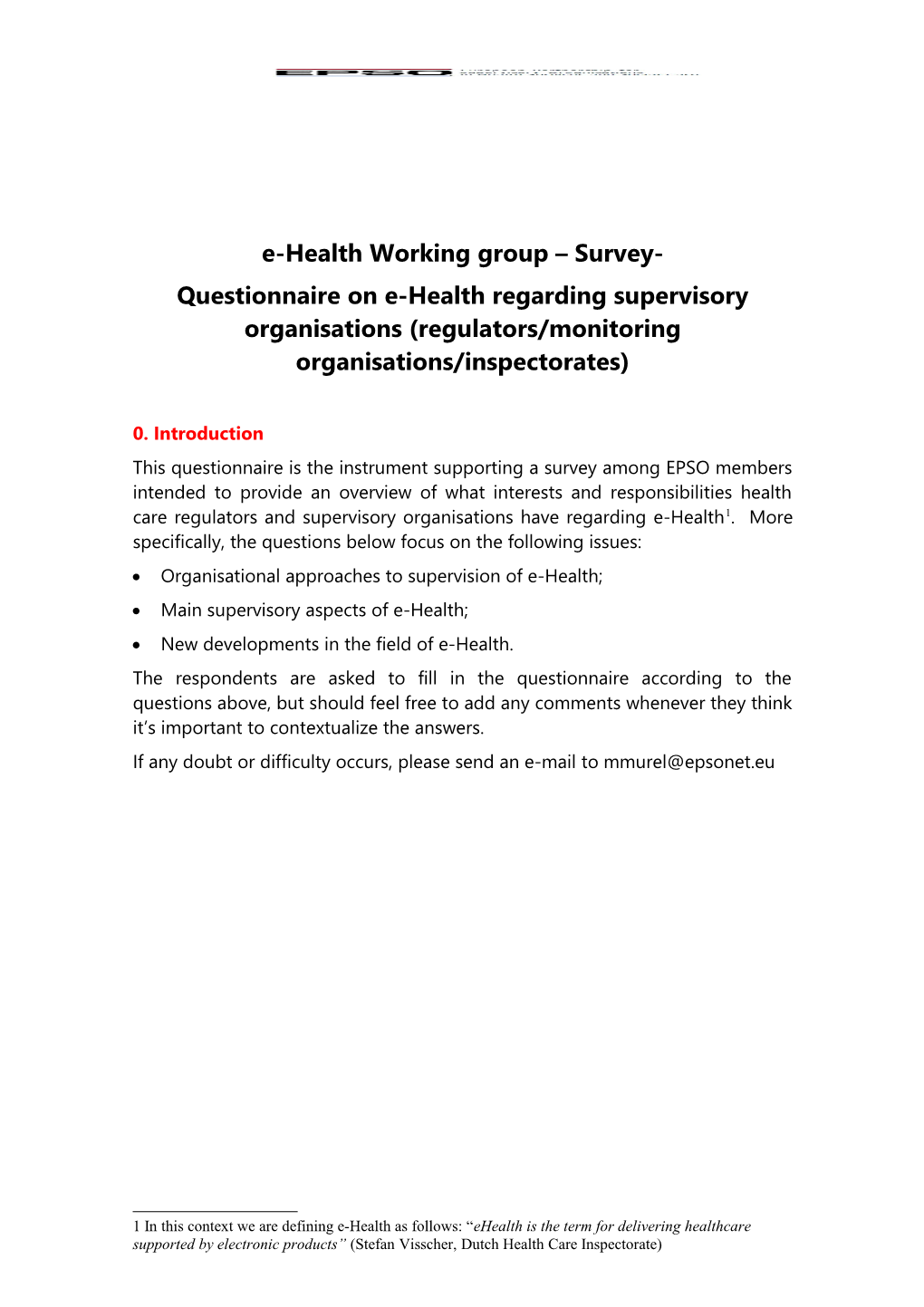 Questionnaire on Economic Regulation and Supervision of Health Services