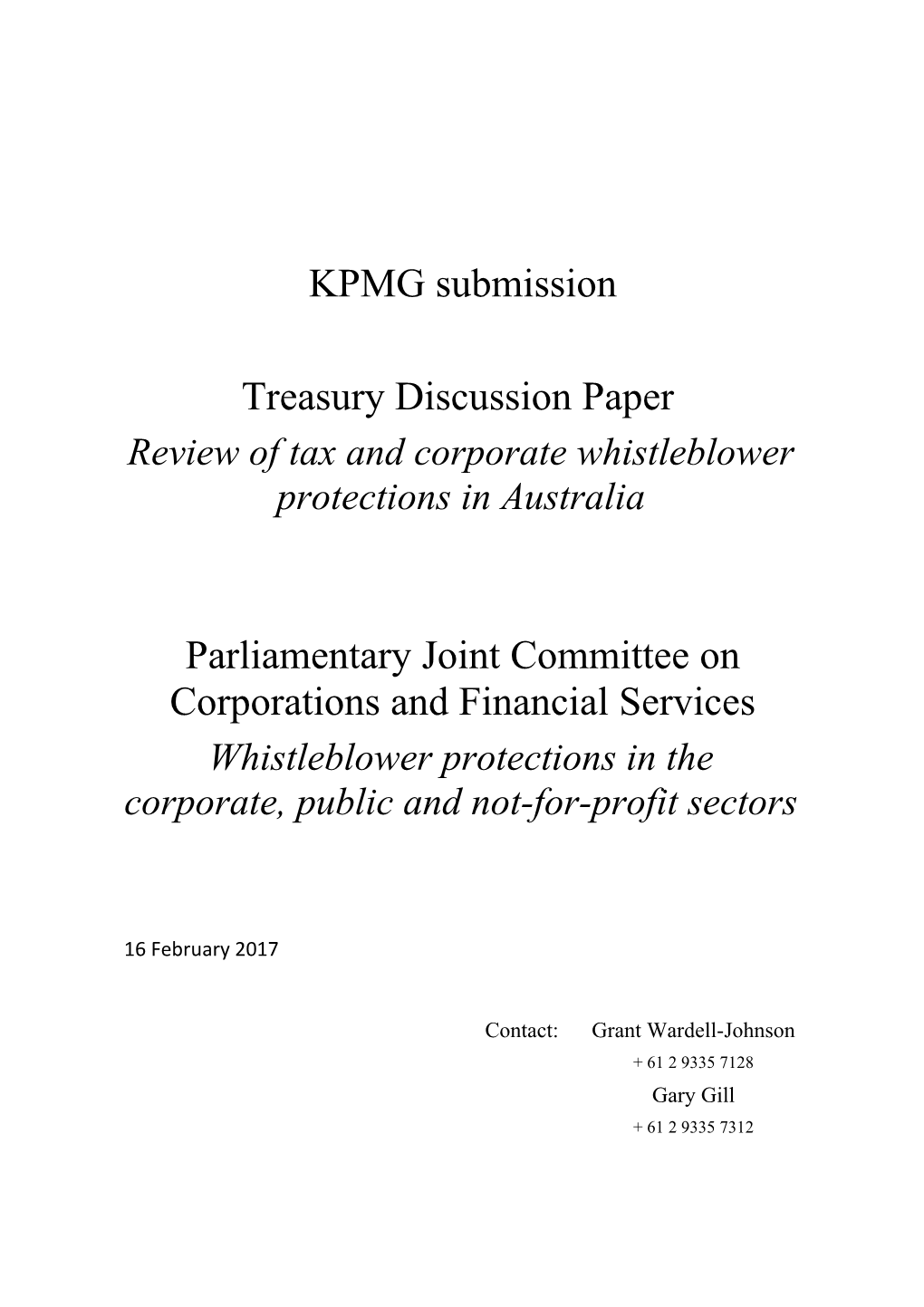 KPMG - Submission in Response To: Review of Tax and Corporate Whistleblower Protections