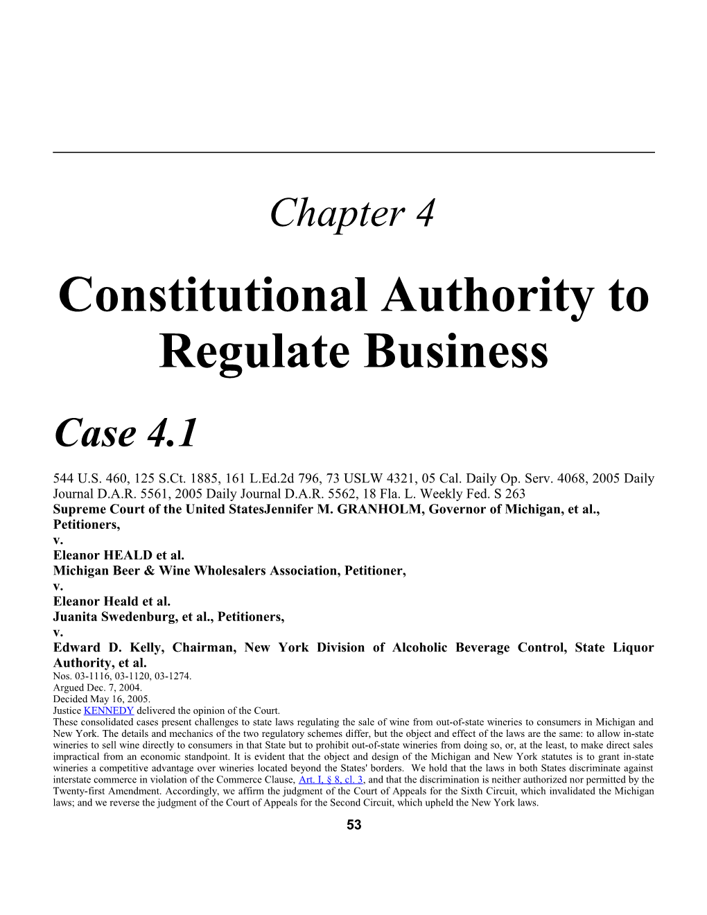 Constitutional Authority to Regulate Business