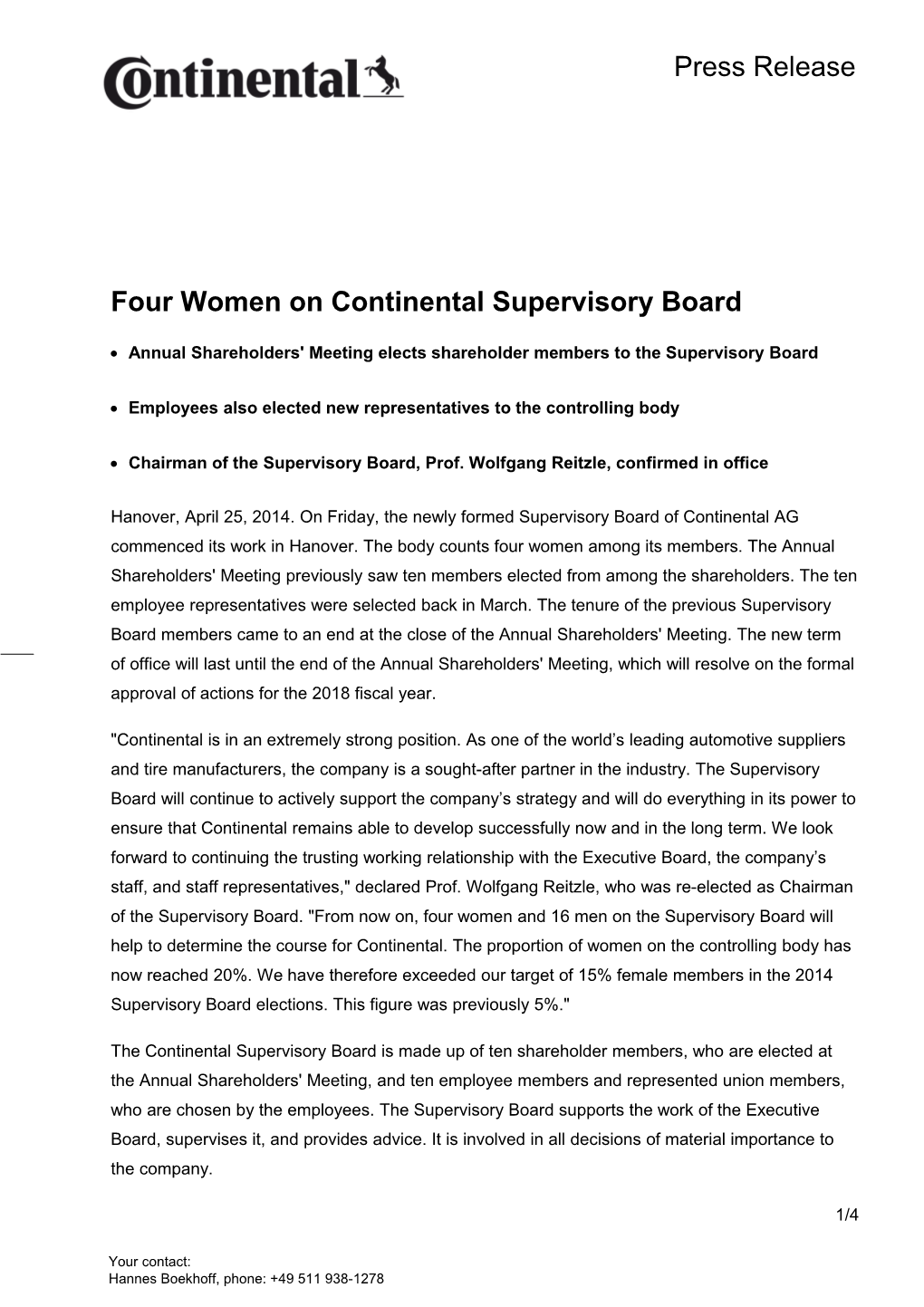 Four Women on Continental Supervisory Board