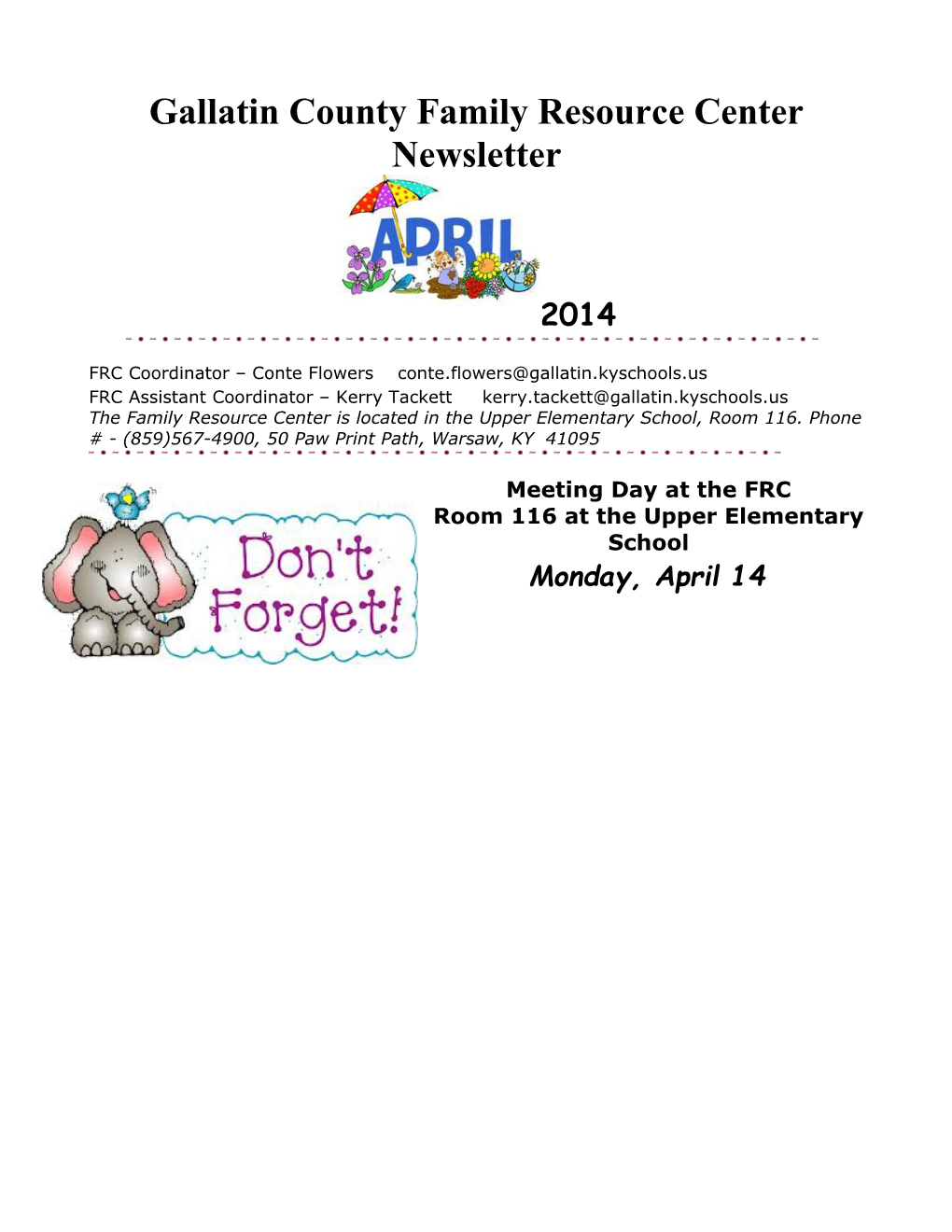 Gallatin County Family Resource Center Newsletter