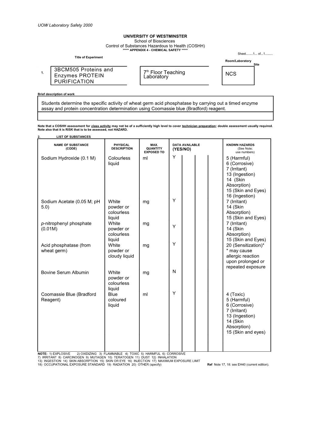 Chemical-COSHH Form