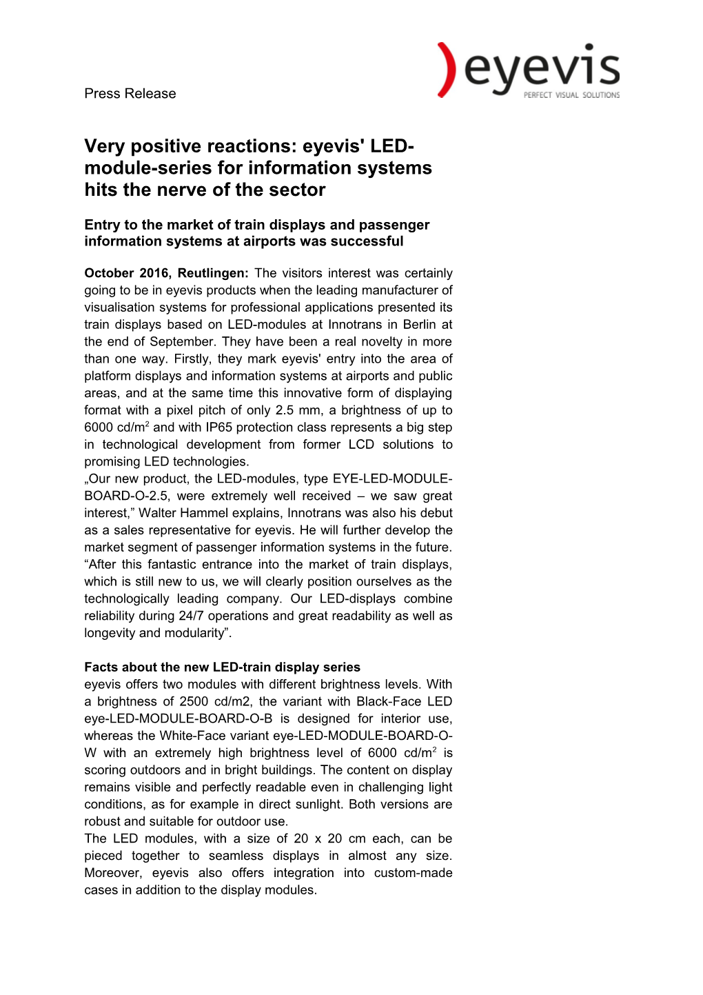 Innotrans: Eyevis' LED-Module-Series for Information Systems Hits the Nerve