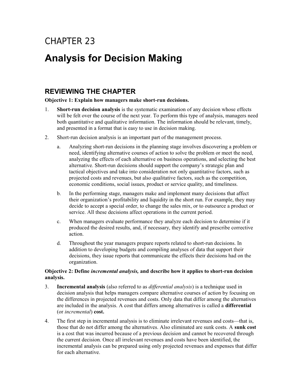 Analysis for Decision Making