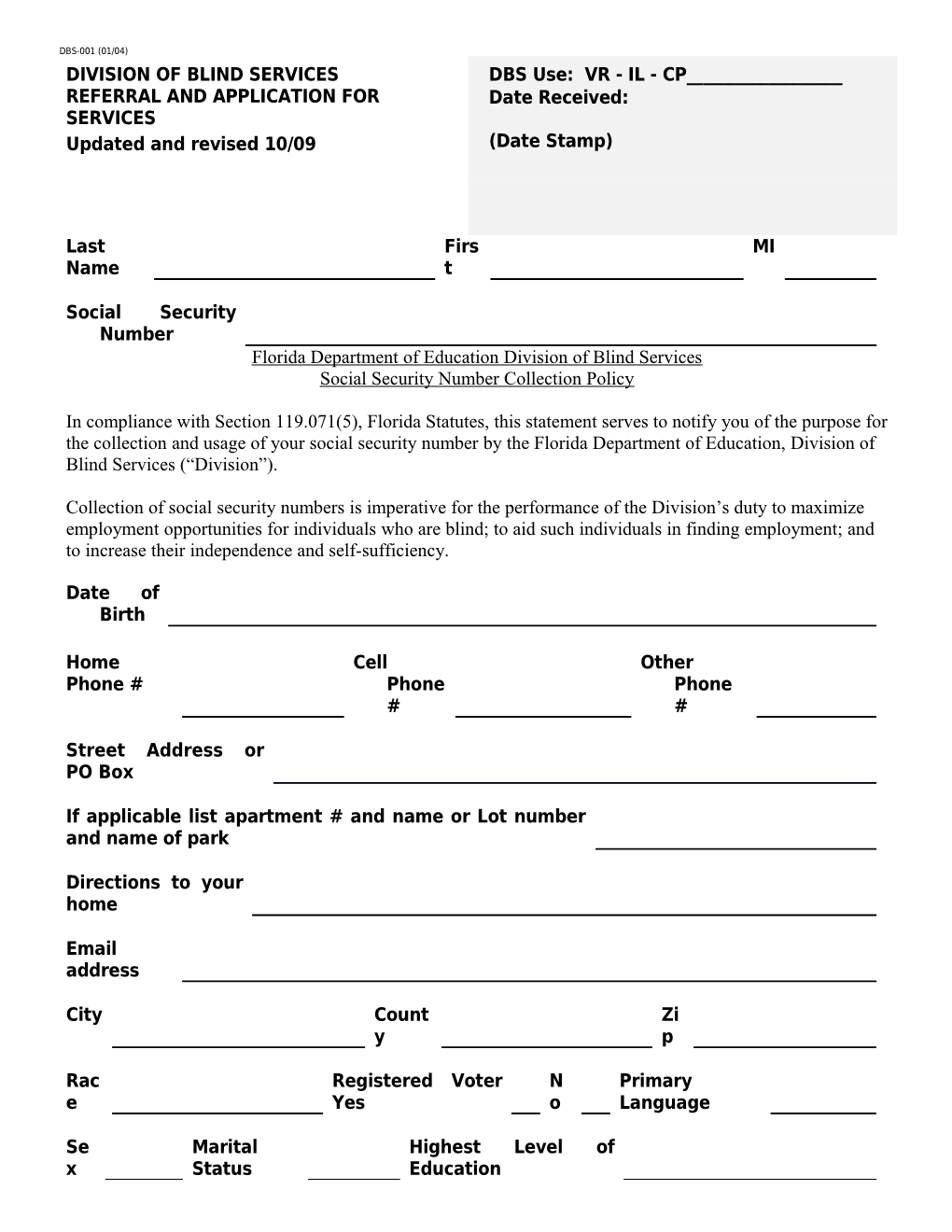 001 Application/Referral Form