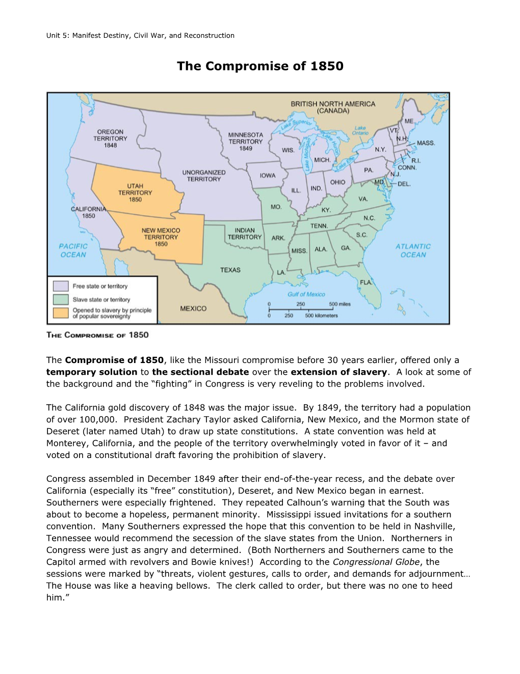 Unit 5: Manifest Destiny, Civil War, and Reconstruction