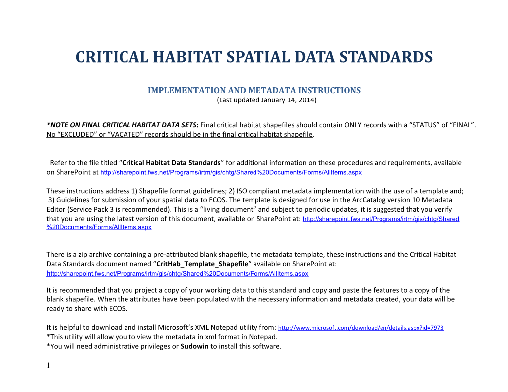 Implementation and Metadata Instructions