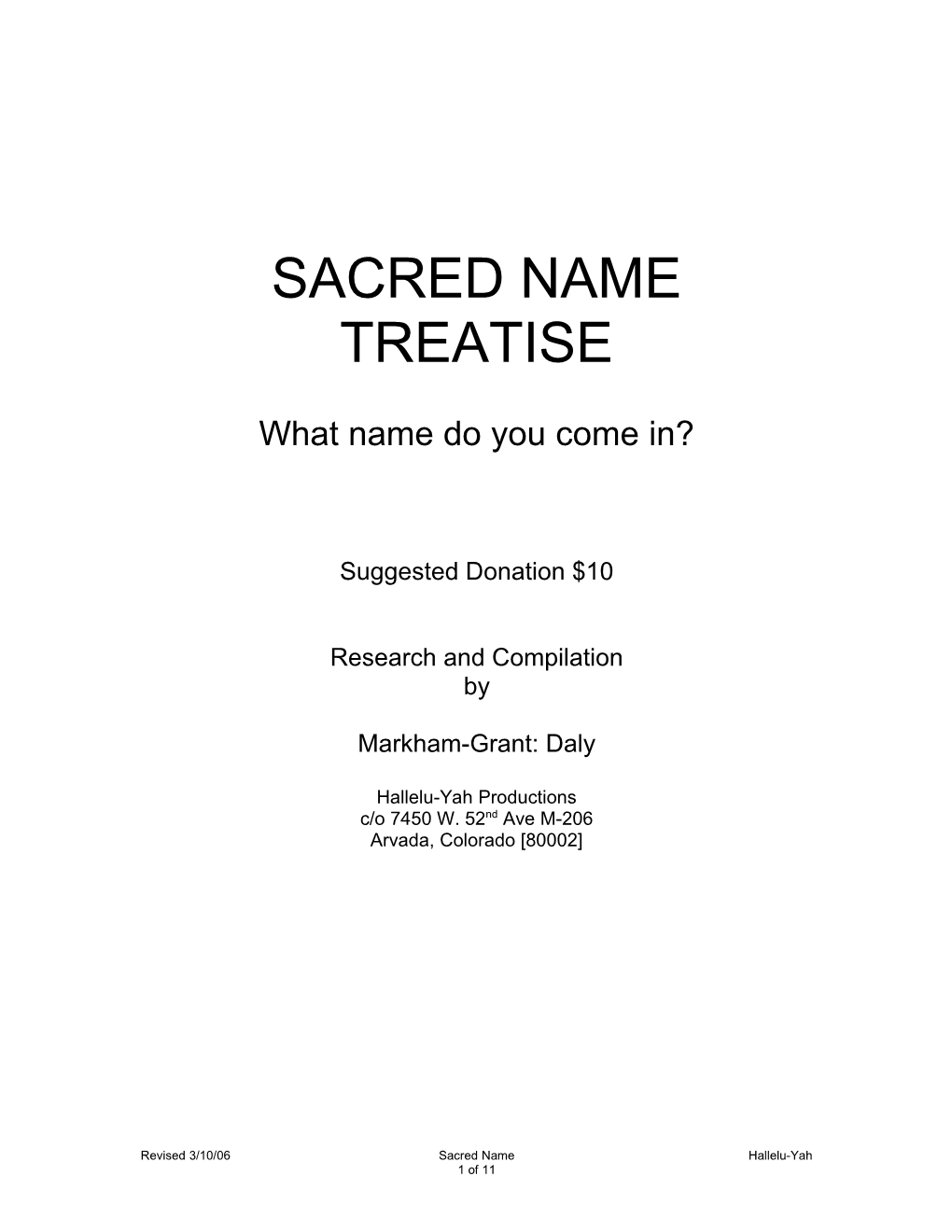 Sacred Name Treatise