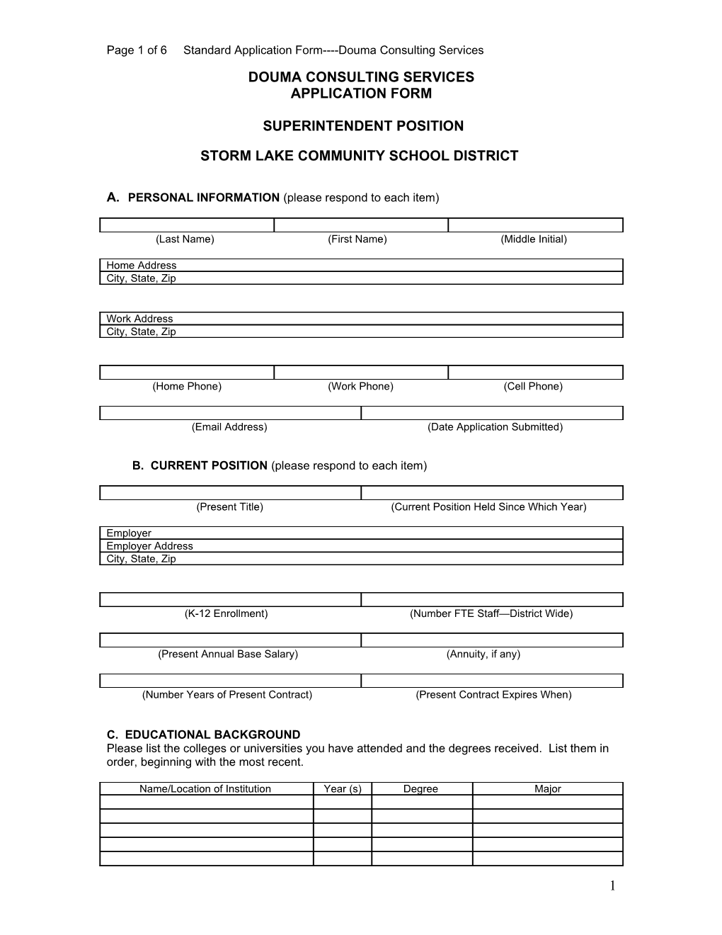 Page 1 of 1 Standard Application Form Douma Consulting Services