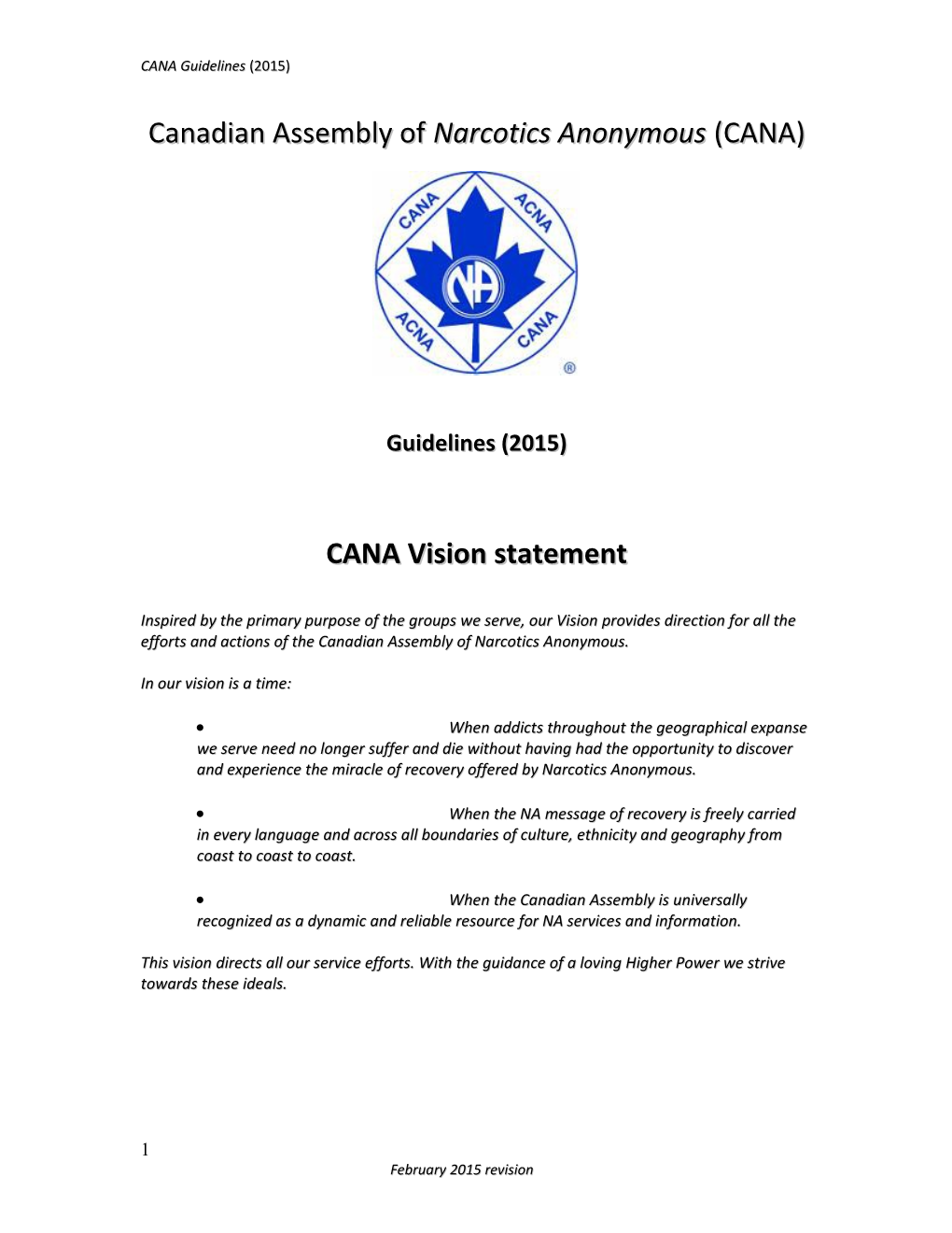 Canadian Assembly of Narcotics Anonymous (CANA)