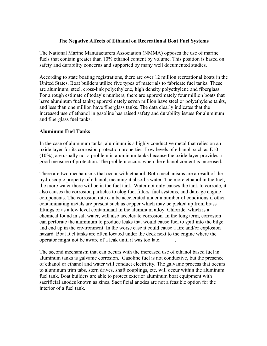 The Corrosion Behavior of Aluminum Alloys in the Presence of Ethanol and Ethanol-Gasoline