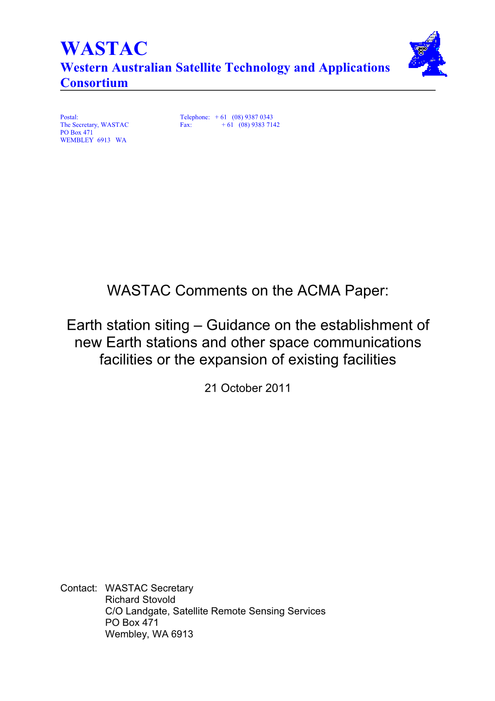 IFC27/2011 - Submission by WA Satellite Technology & Applications Consortium