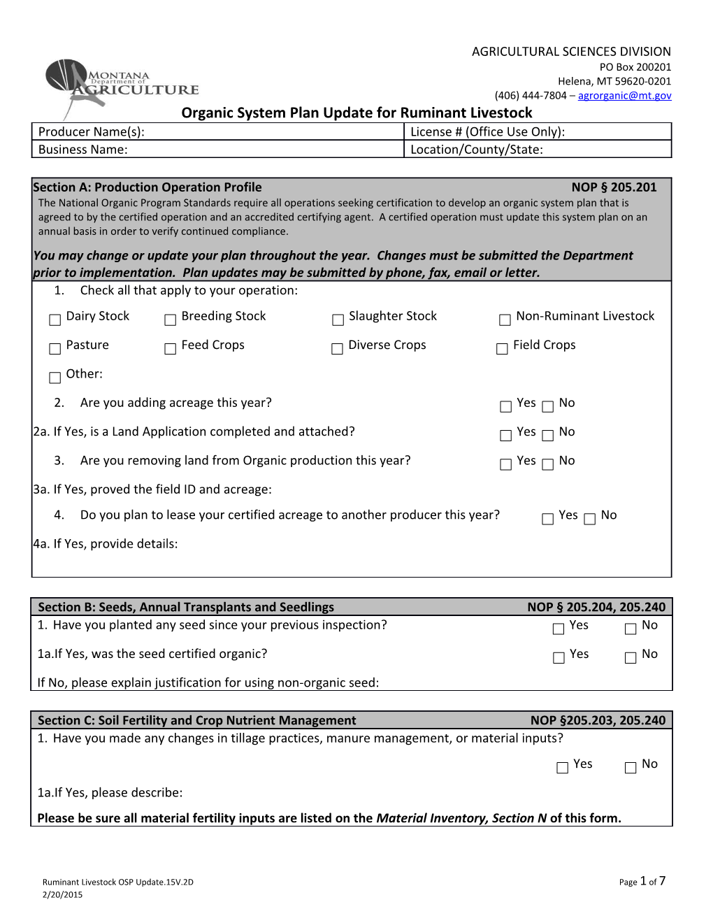 Organic System Plan Update for Ruminant Livestock