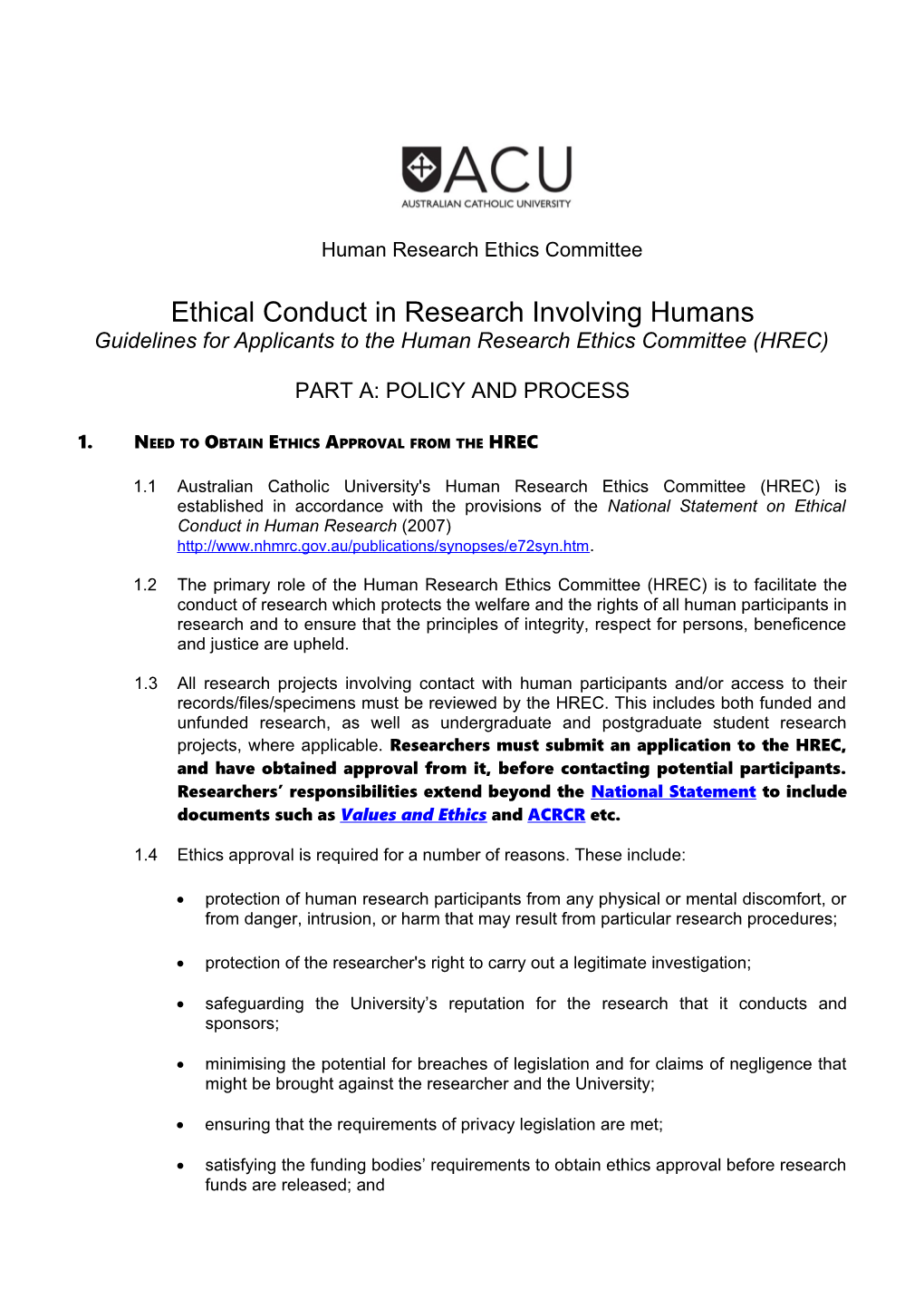 Ethical Conduct in Research Involving Humans Guidelines