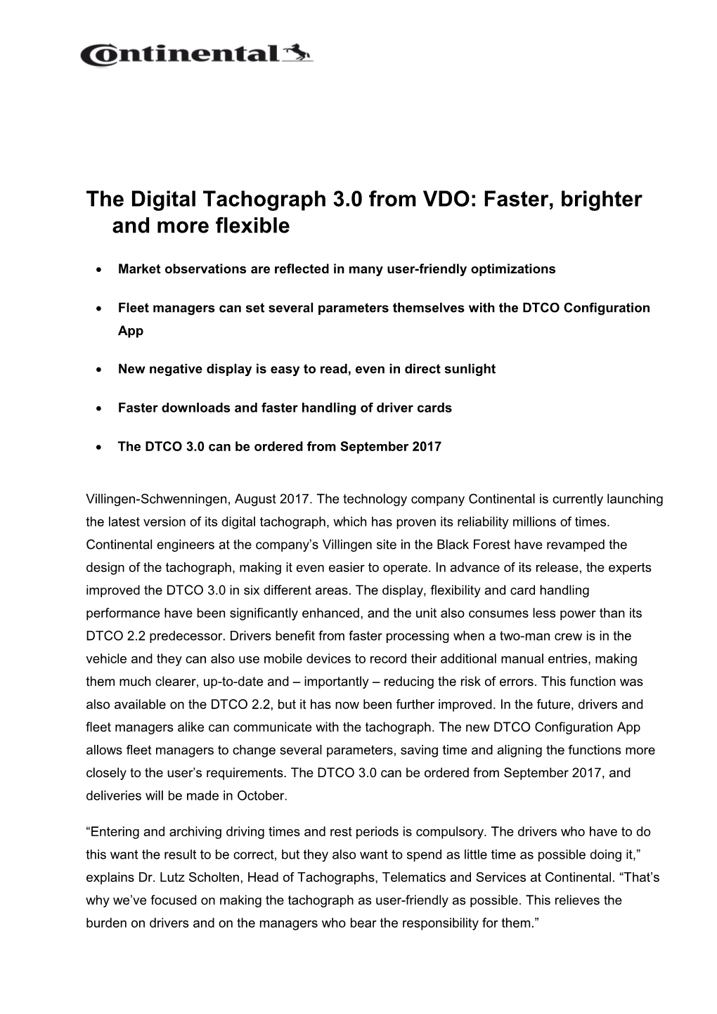 The Digital Tachograph 3.0 from VDO: Faster, Brighter and More Flexible