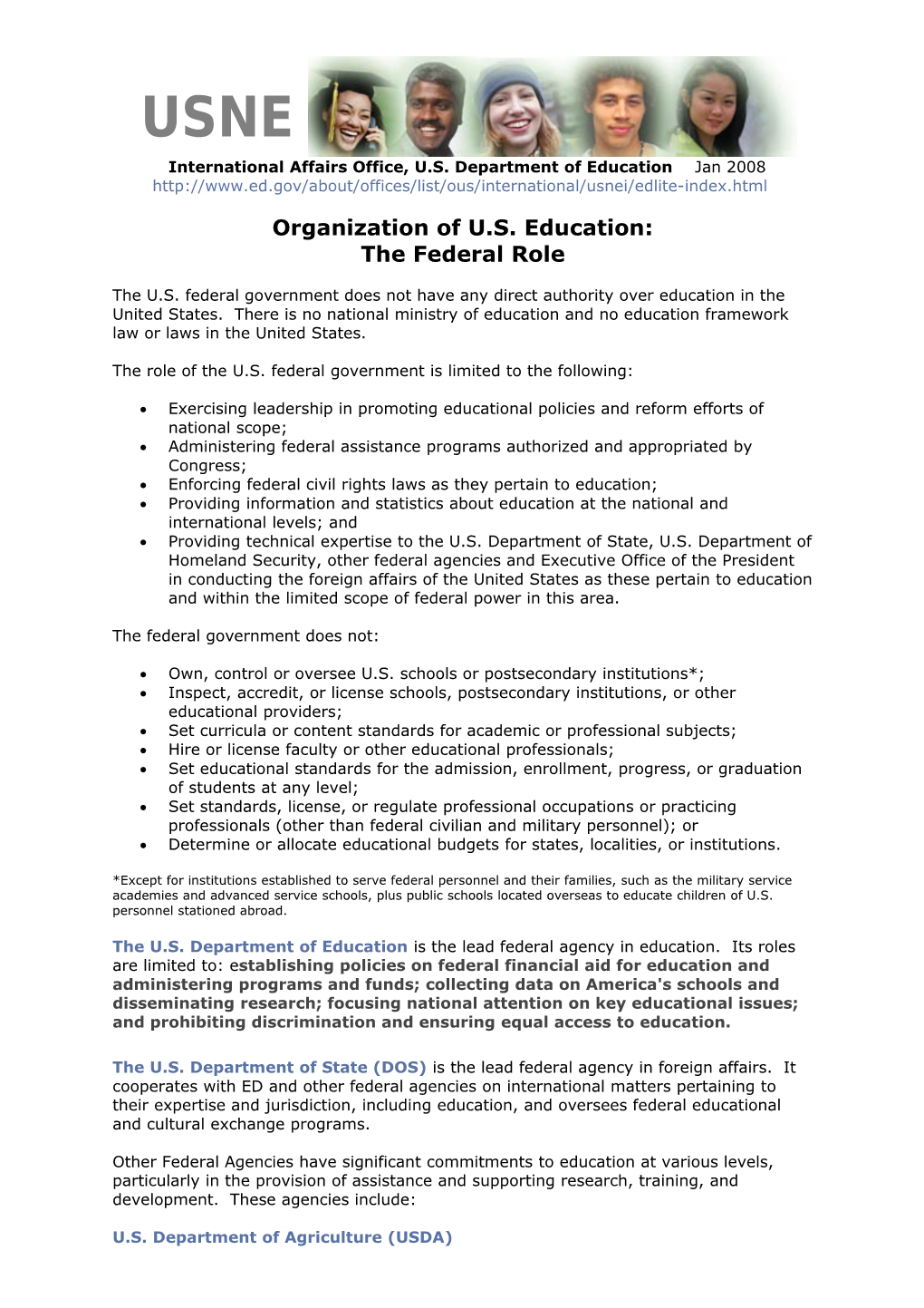 Organization of US Education: the Federal Role (MS Word)