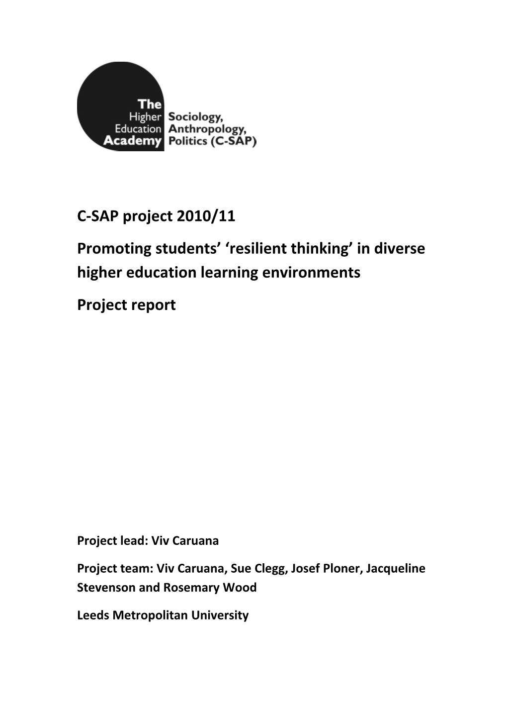 Promoting Students Resilient Thinking in Diverse Higher Education Learning Environments
