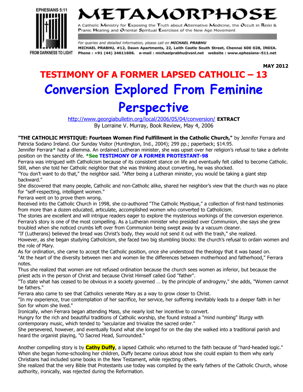 Testimony of a Former Lapsed Catholic 13