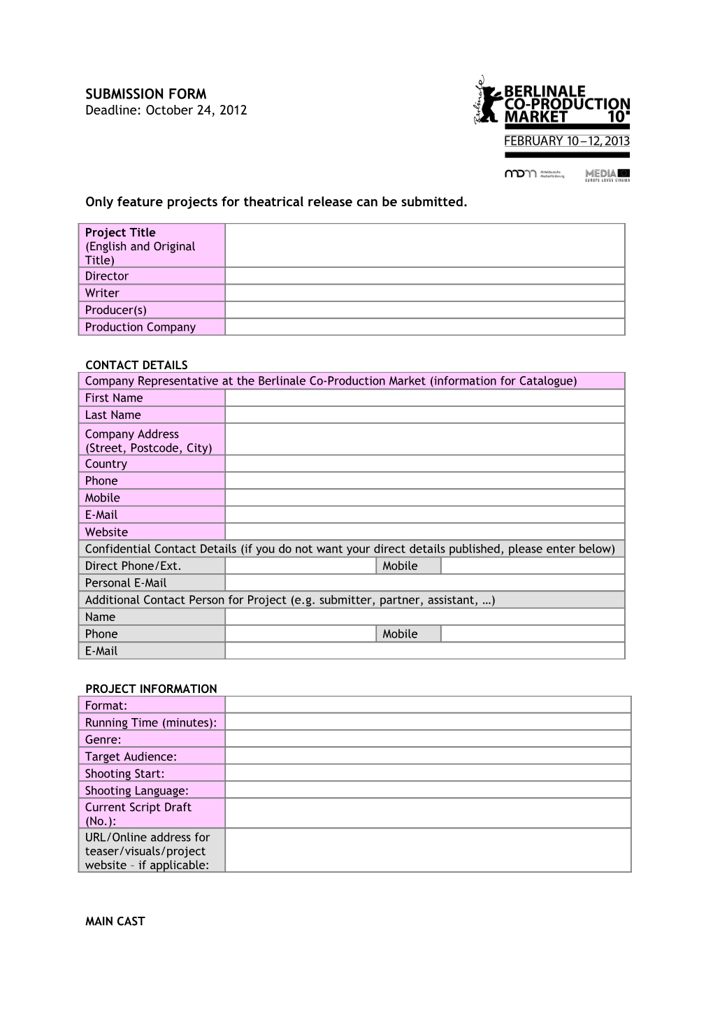 Only Feature Projects for Theatrical Release Can Be Submitted