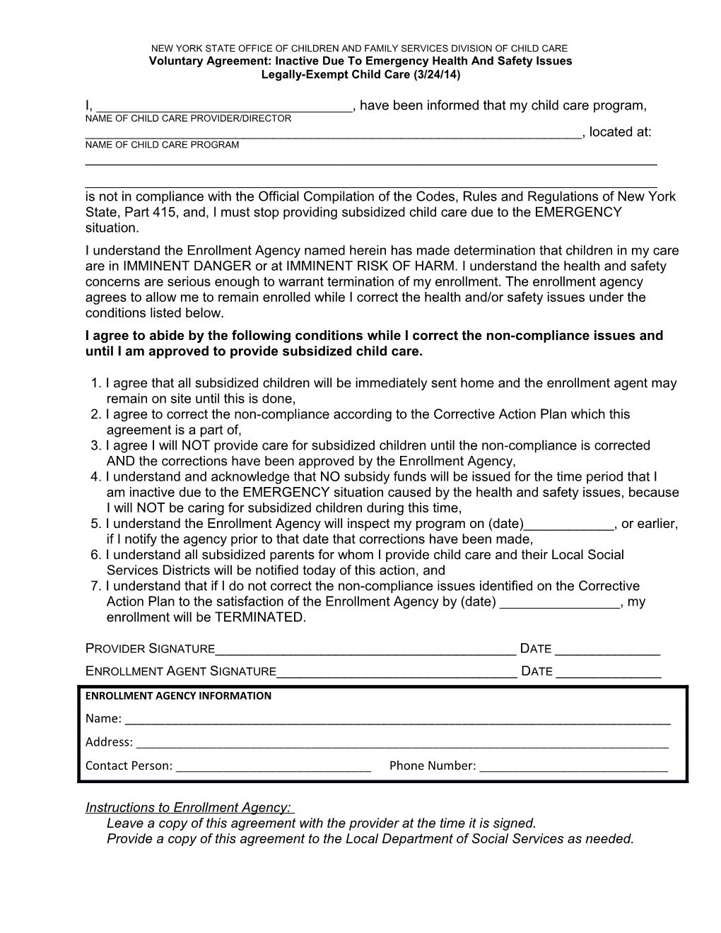 Leave a Copy of This Agreement with the Provider at the Time It Is Signed