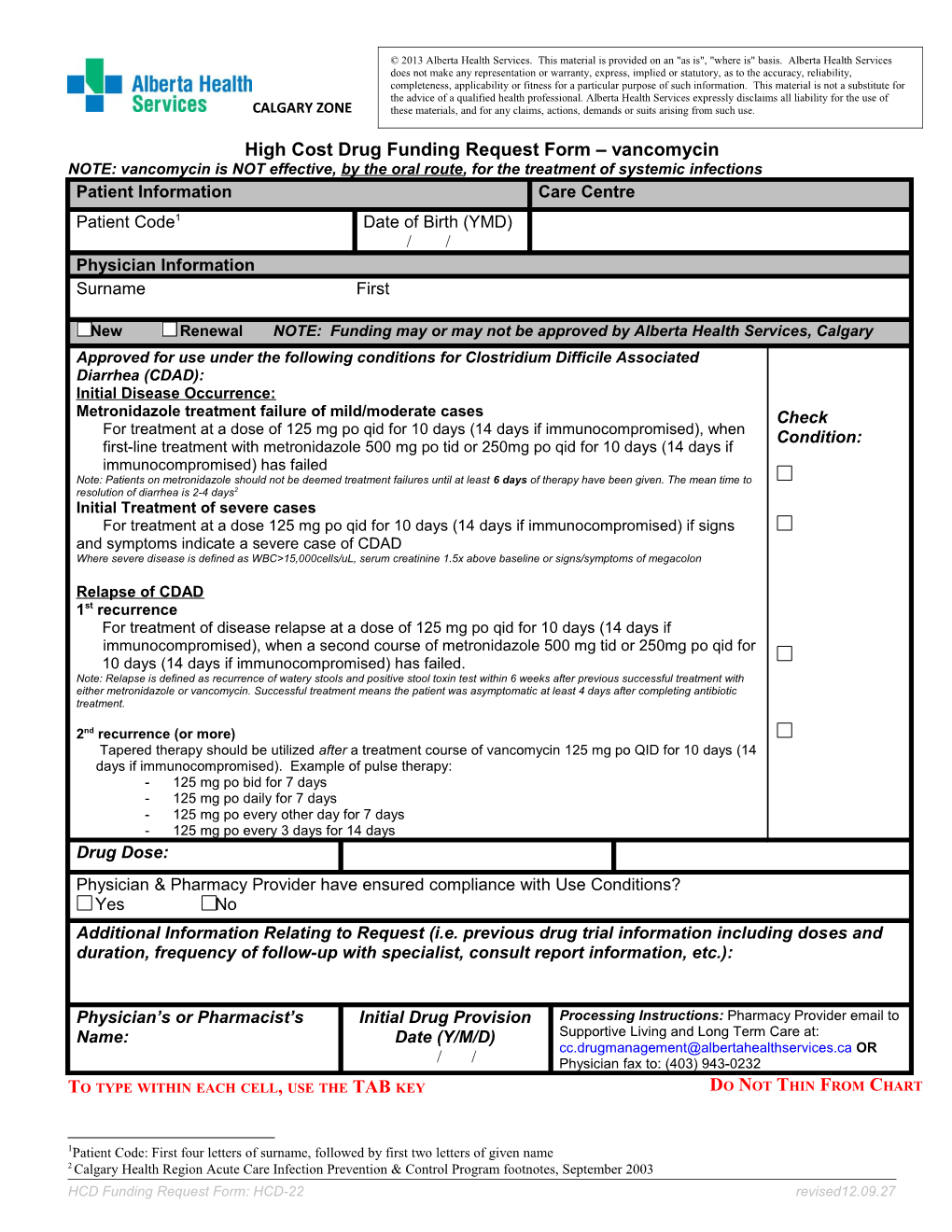 High Cost Drug Funding Request Form Vancomycin