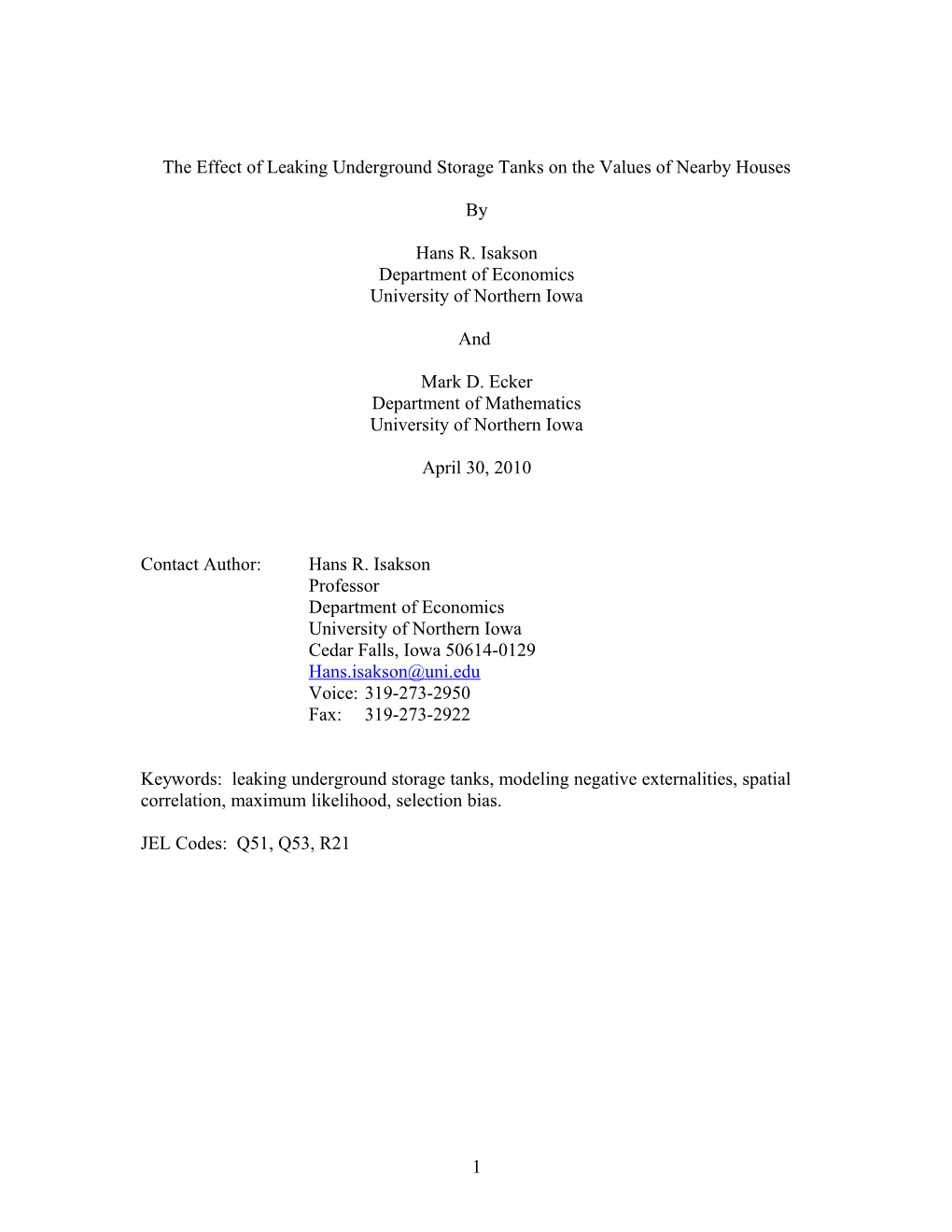 Analysis of the Effects on Housing Values of Proximity to Swine Cafos