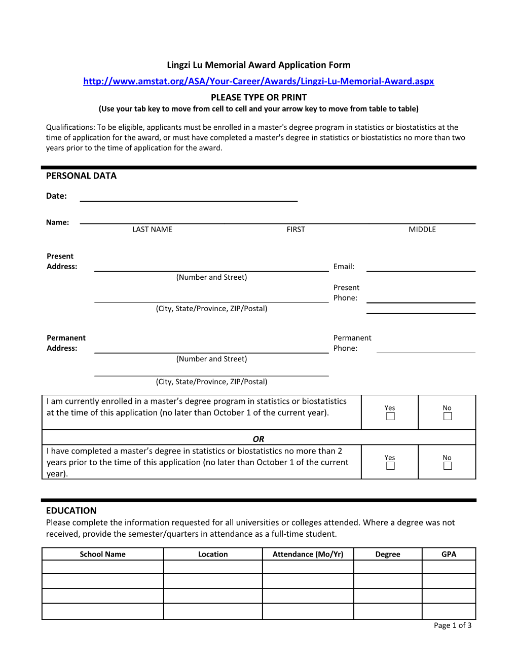 Application for Gertrude M. Cox Scholarship