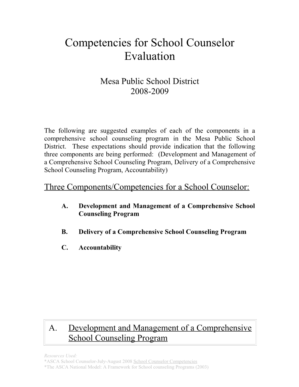 Competencies for School Counselor Evaluation